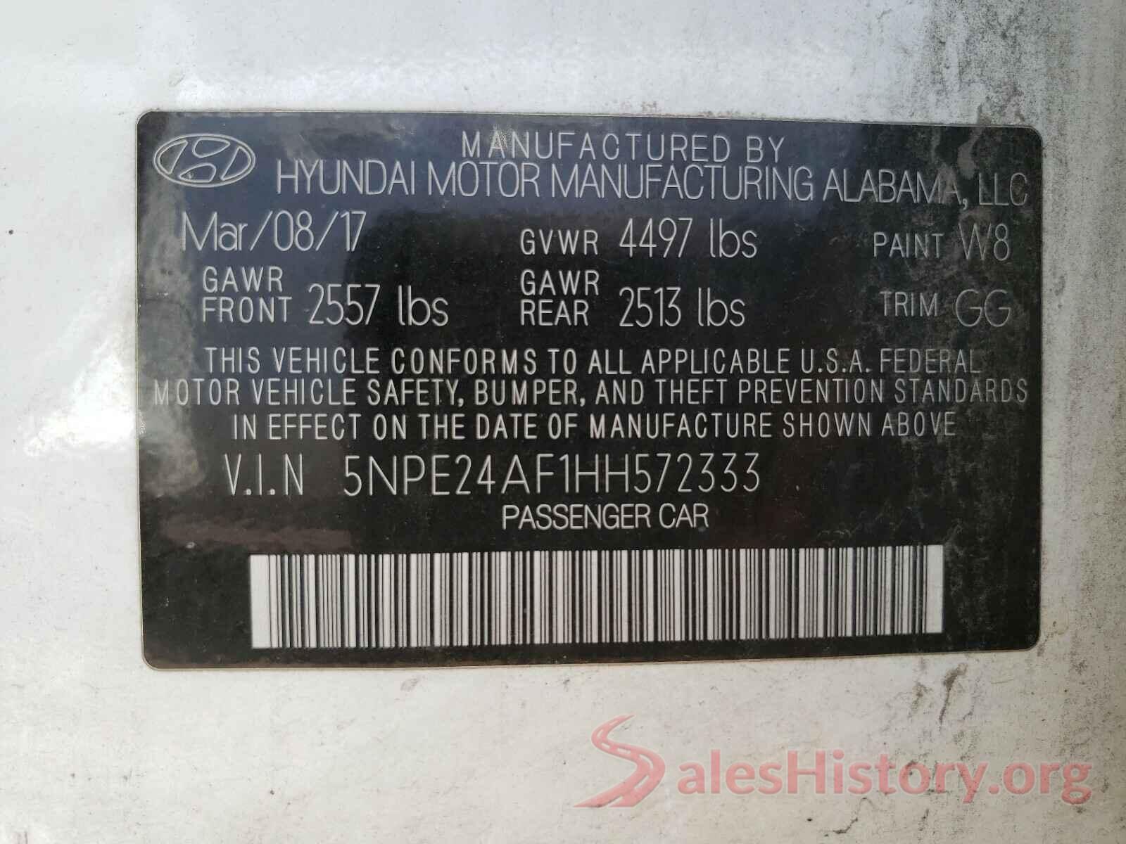 5NPE24AF1HH572333 2017 HYUNDAI SONATA