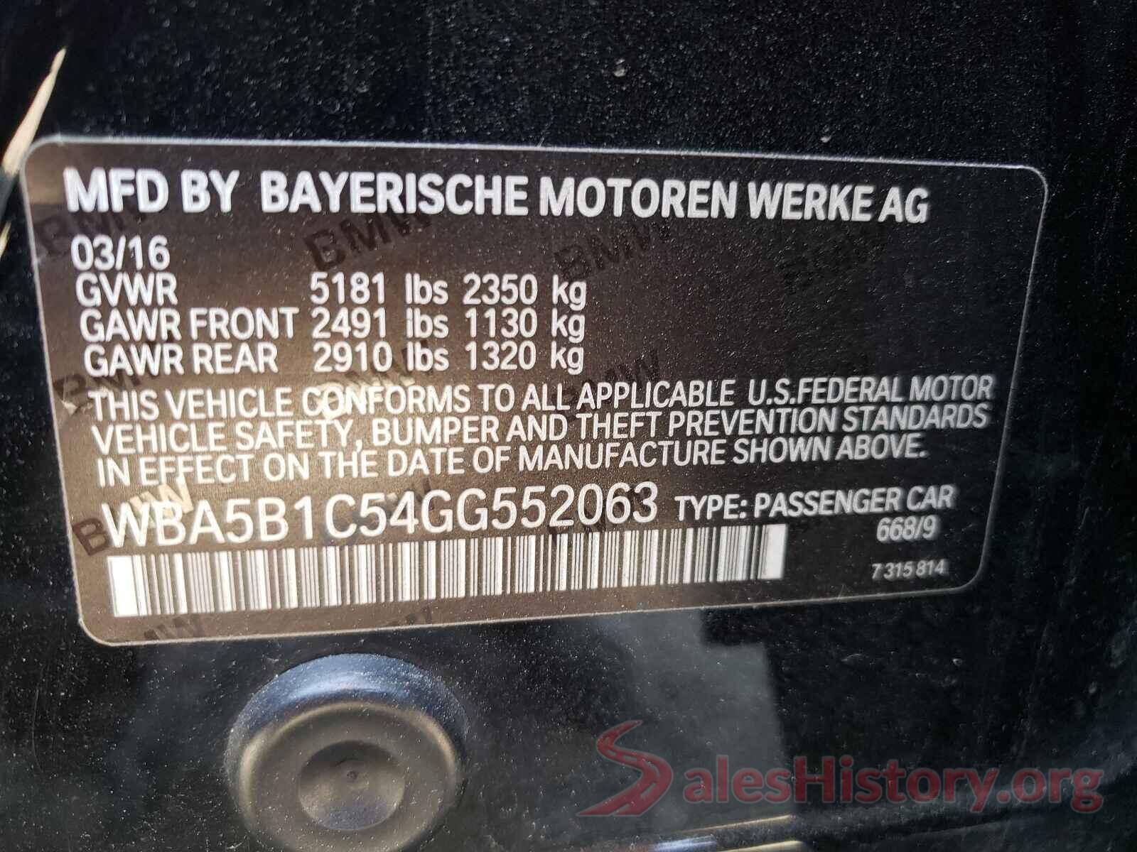 WBA5B1C54GG552063 2016 BMW 5 SERIES