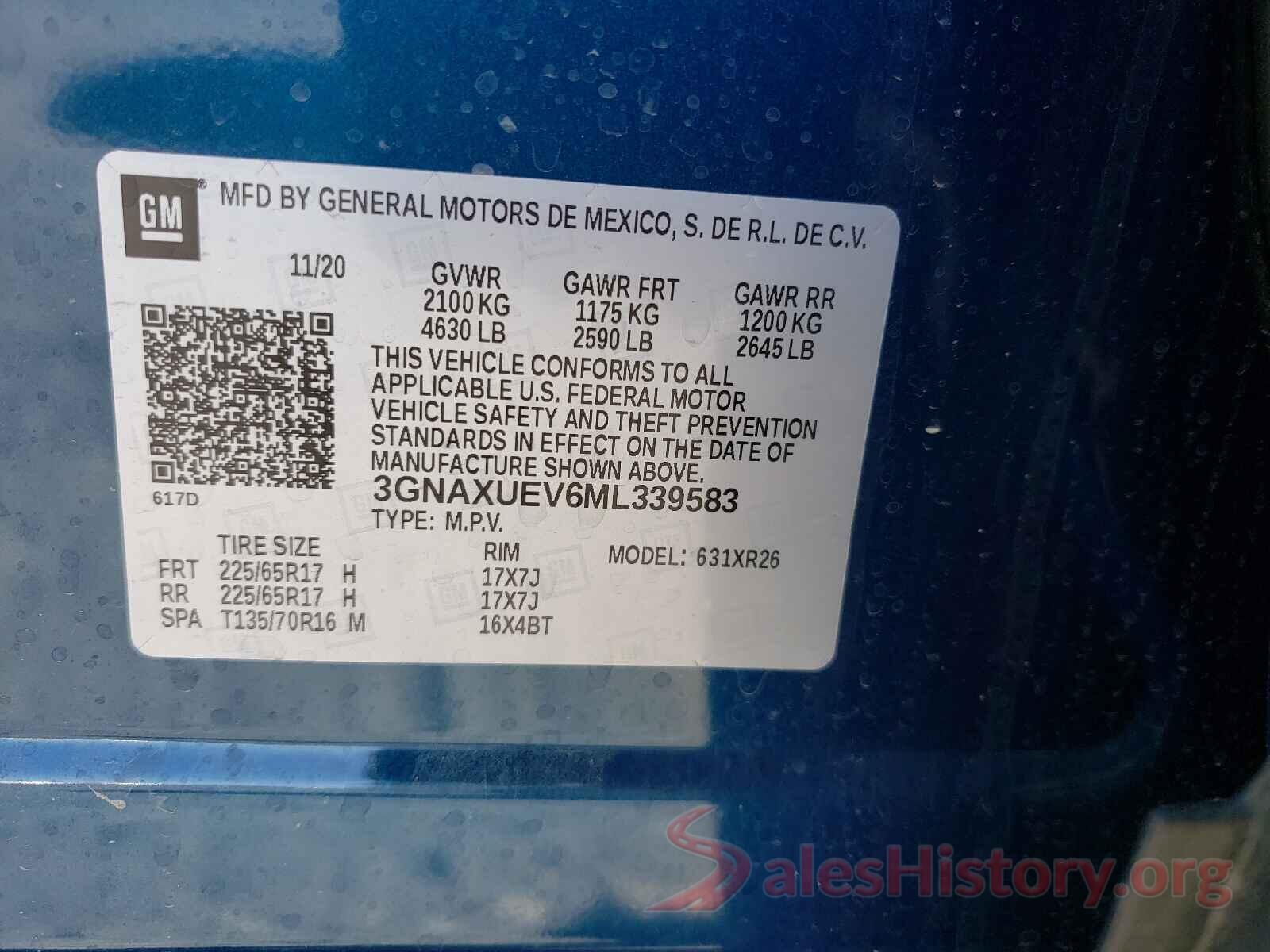 3GNAXUEV6ML339583 2021 CHEVROLET EQUINOX