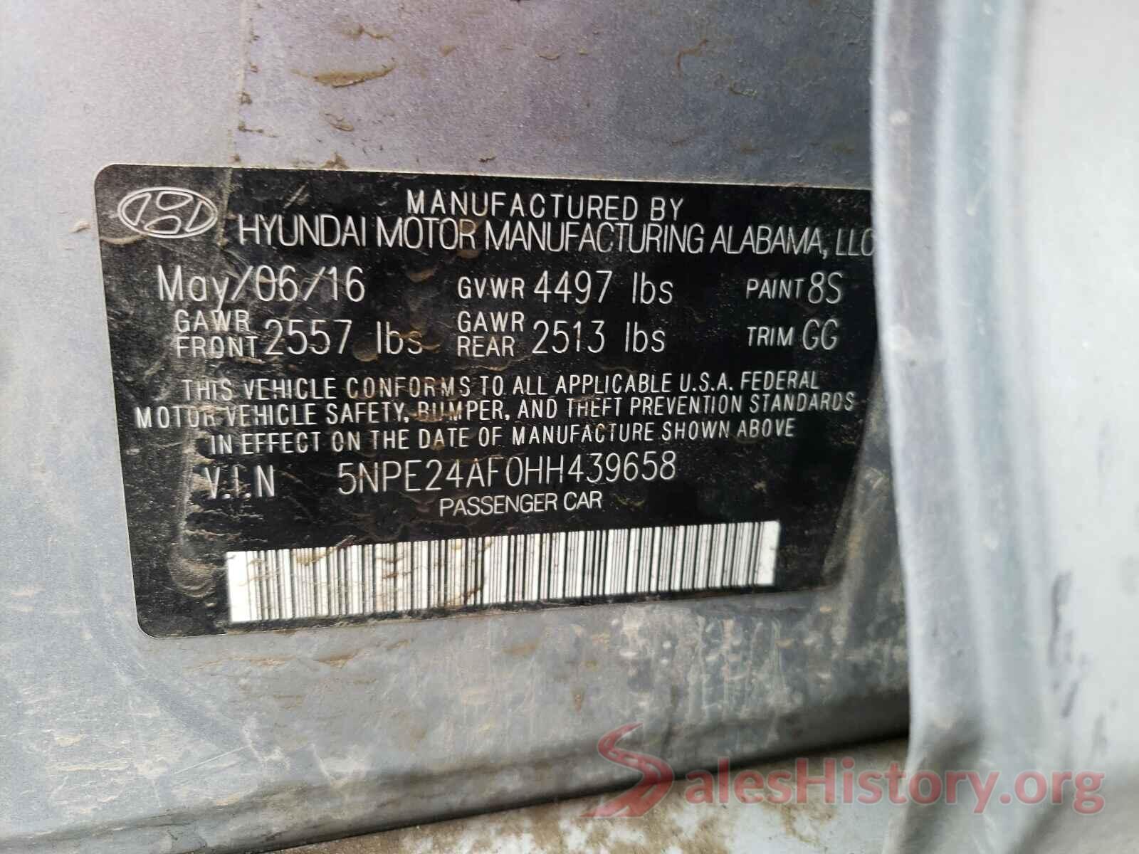 5NPE24AF0HH439658 2017 HYUNDAI SONATA