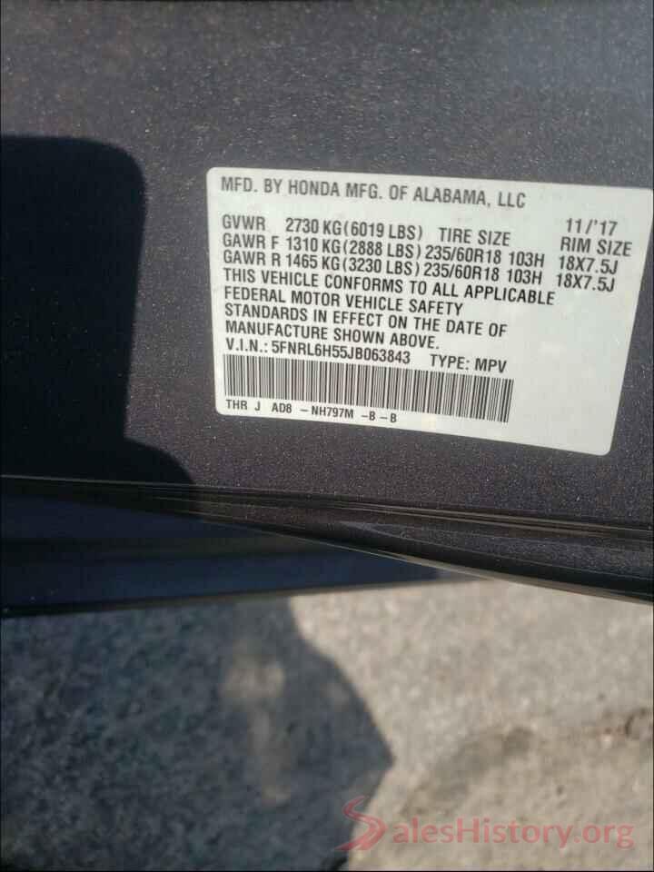 5FNRL6H55JB063843 2018 HONDA ODYSSEY