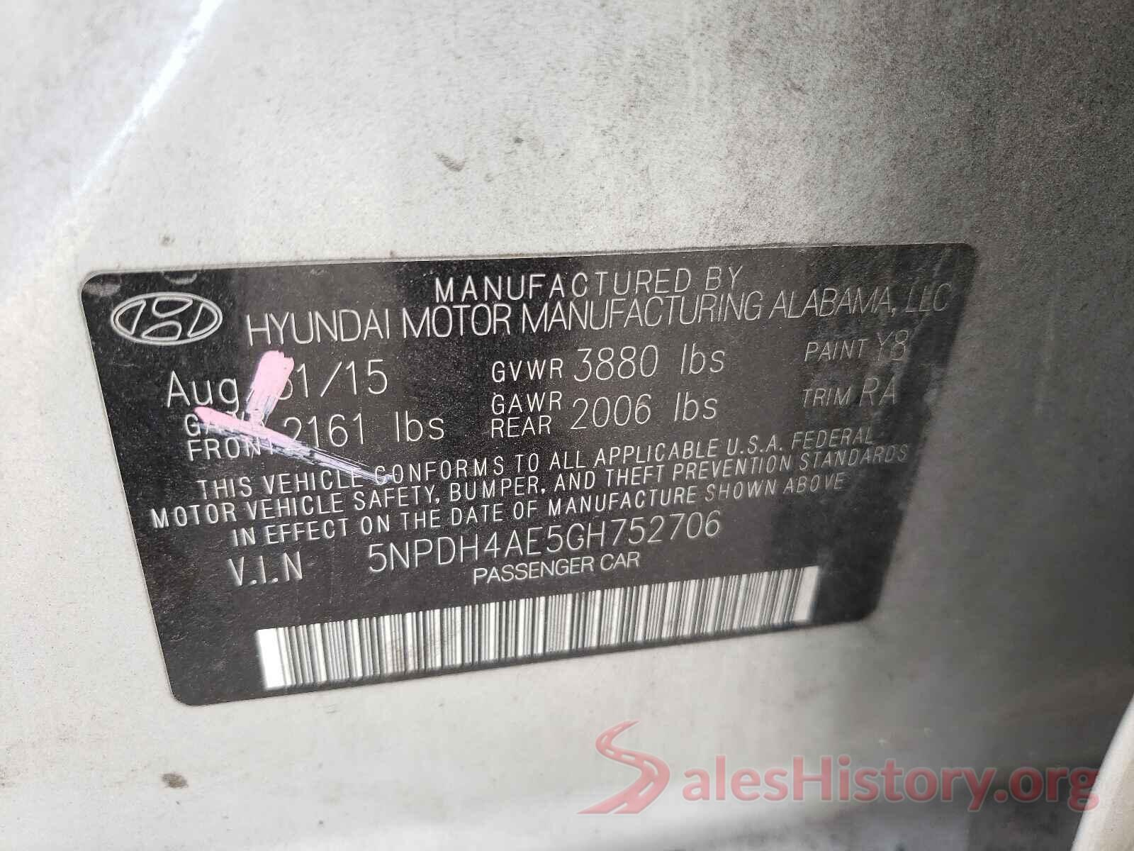 5NPDH4AE5GH752706 2016 HYUNDAI ELANTRA