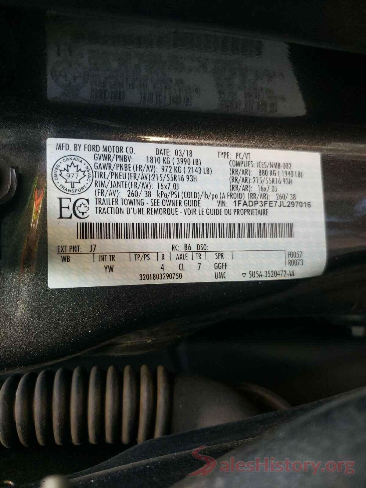 1FADP3FE7JL297016 2018 FORD FOCUS