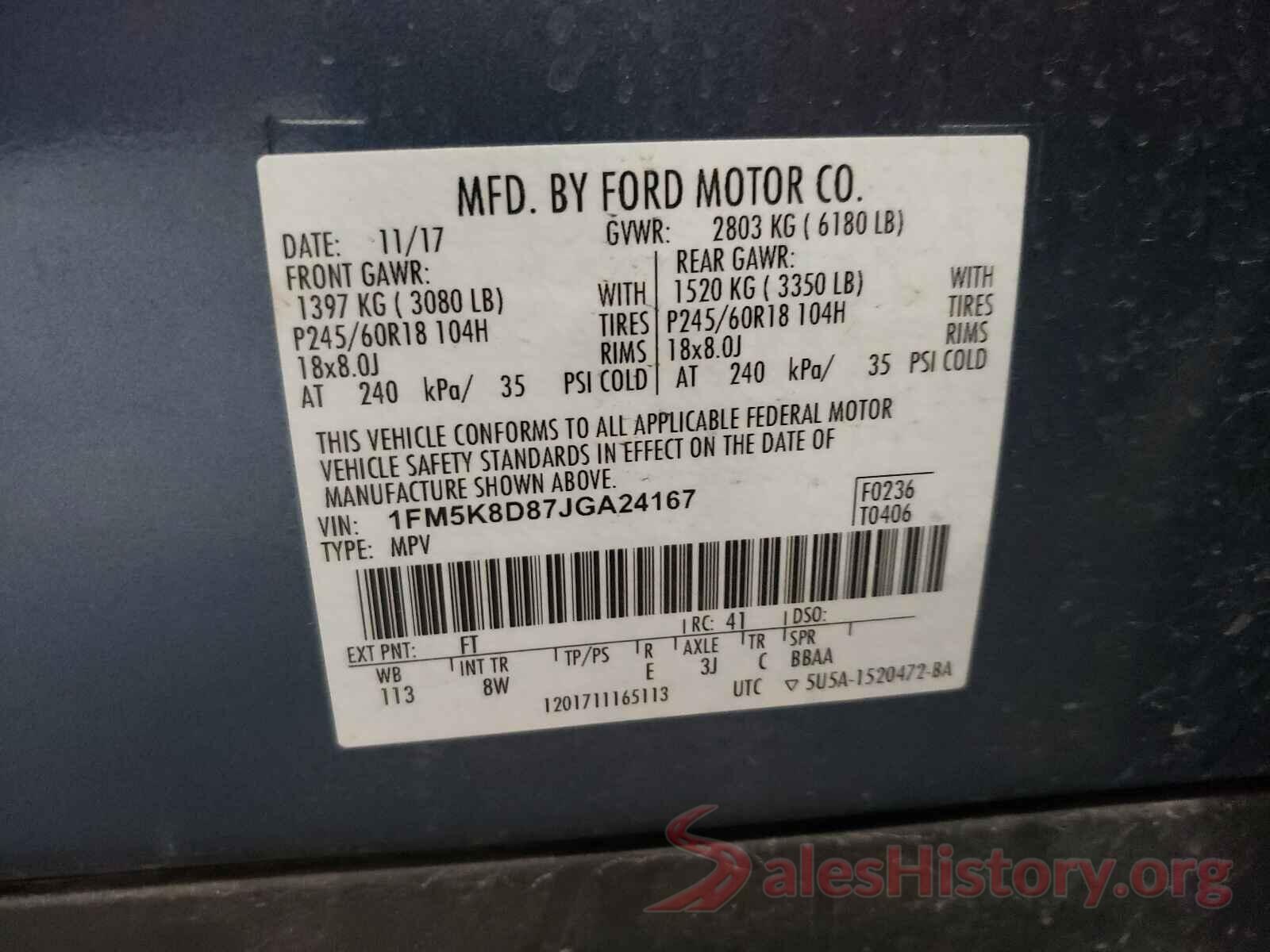 1FM5K8D87JGA24167 2018 FORD EXPLORER