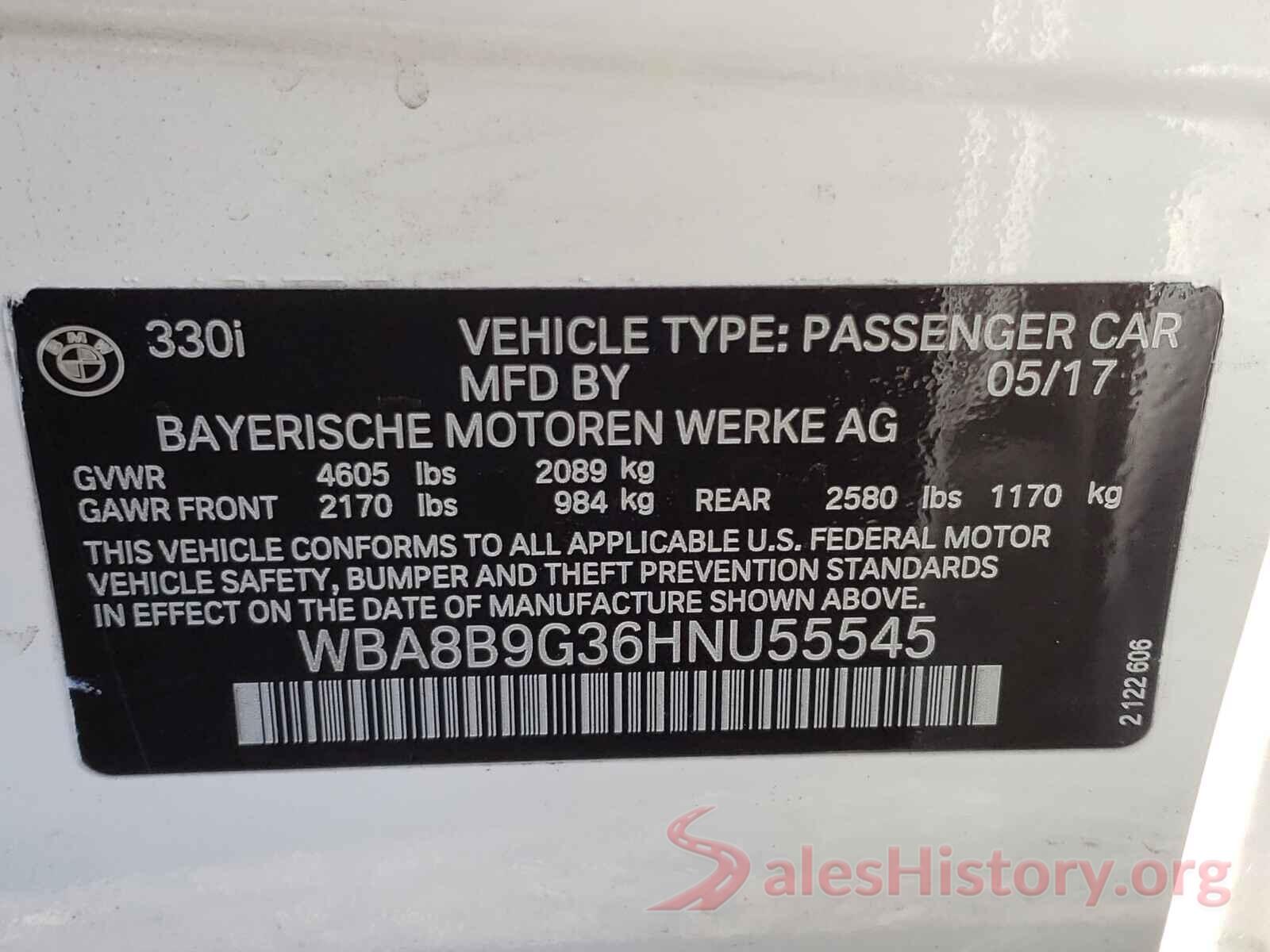 WBA8B9G36HNU55545 2017 BMW 3 SERIES