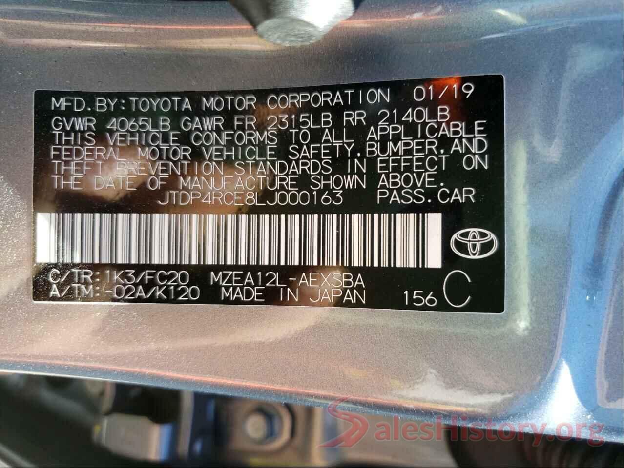 JTDP4RCE8LJ000163 2020 TOYOTA COROLLA