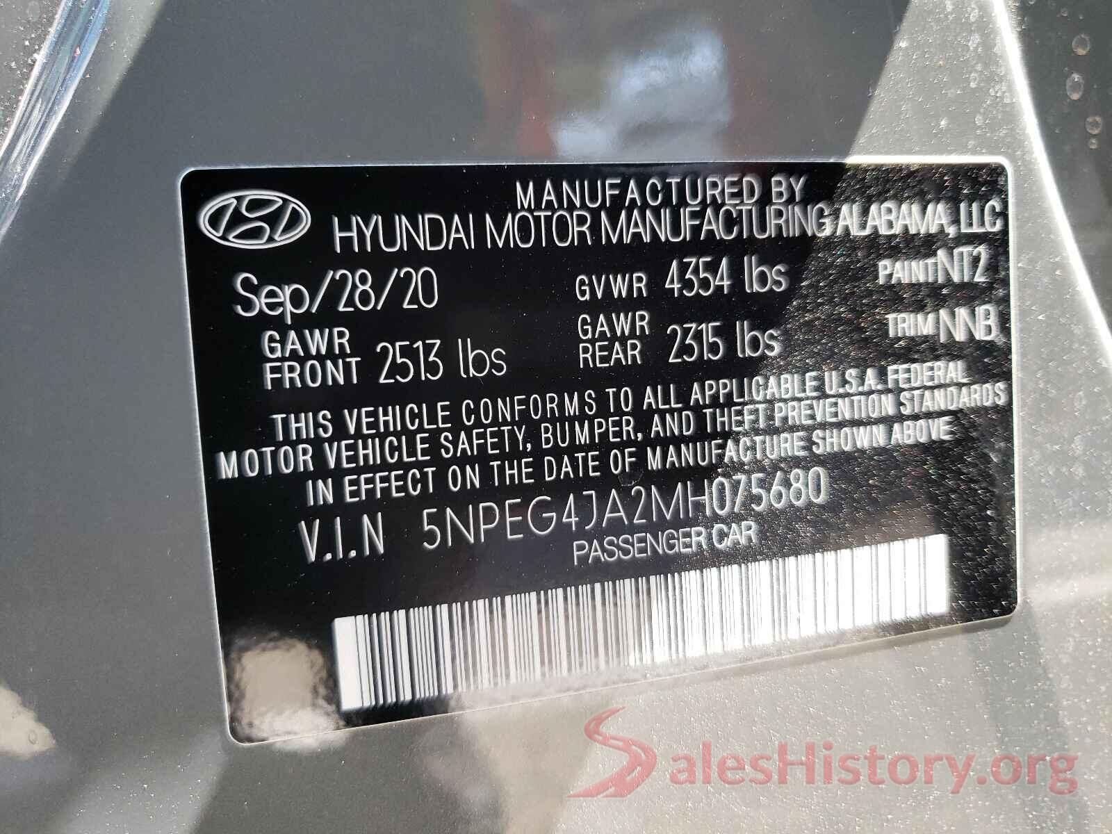 5NPEG4JA2MH075680 2021 HYUNDAI SONATA