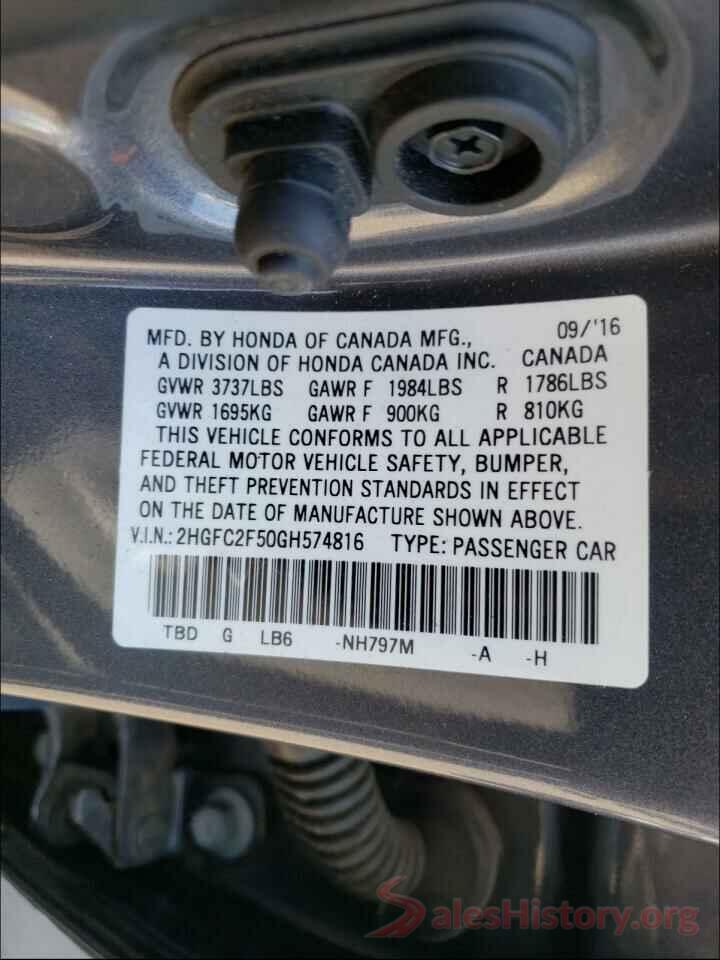 2HGFC2F50GH574816 2016 HONDA CIVIC