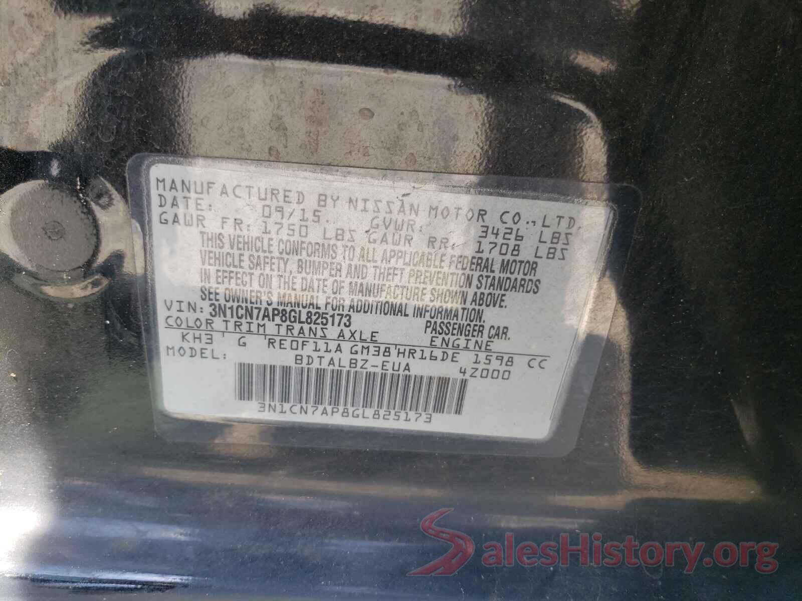 3N1CN7AP8GL825173 2016 NISSAN VERSA