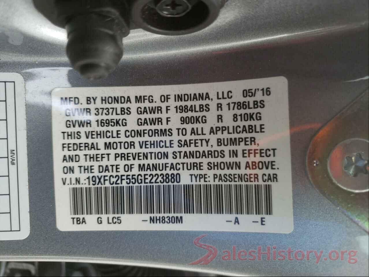 19XFC2F55GE223880 2016 HONDA CIVIC