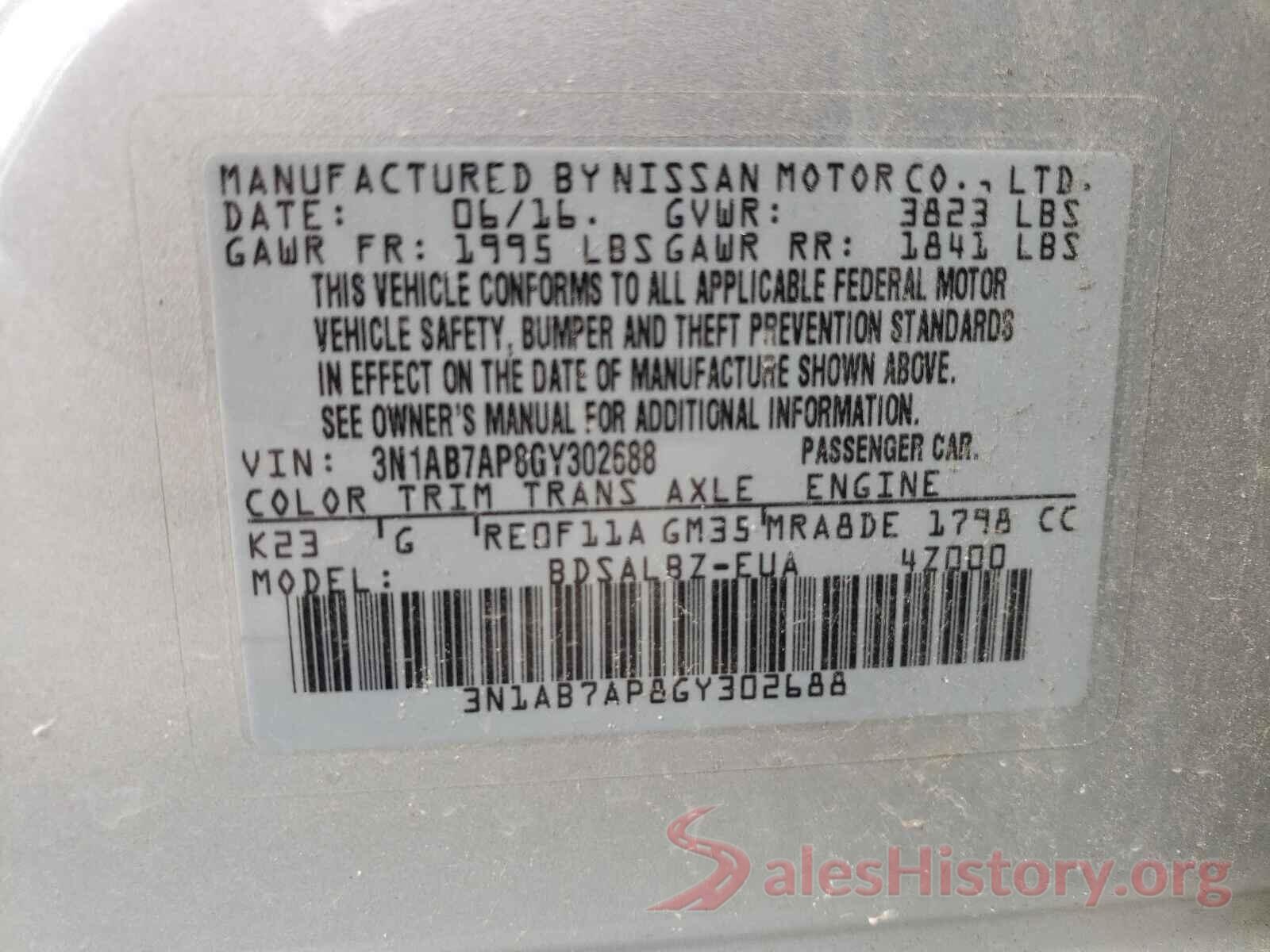 3N1AB7AP8GY302688 2016 NISSAN SENTRA