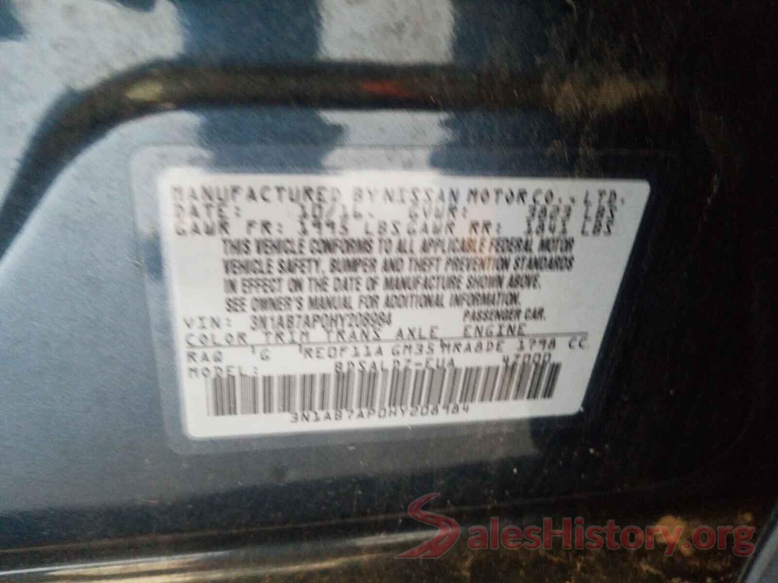 3N1AB7AP0HY208984 2017 NISSAN SENTRA