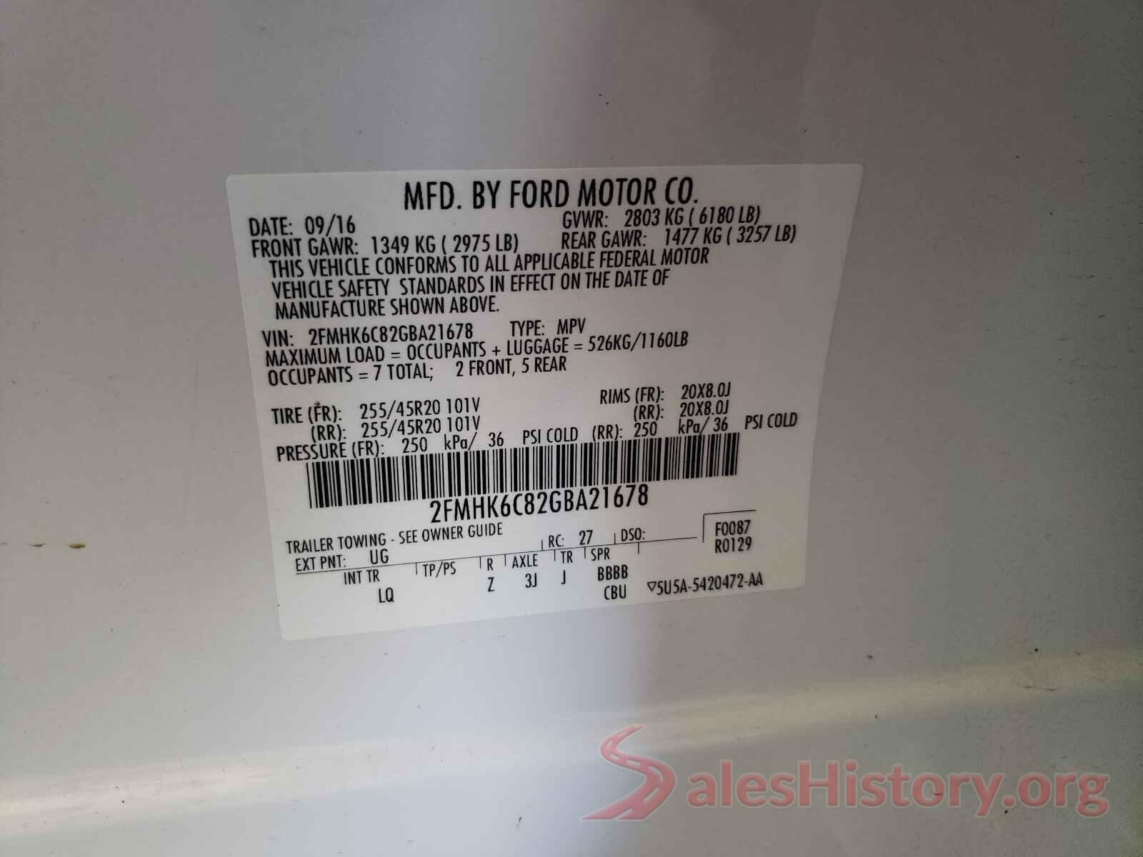 2FMHK6C82GBA21678 2016 FORD FLEX