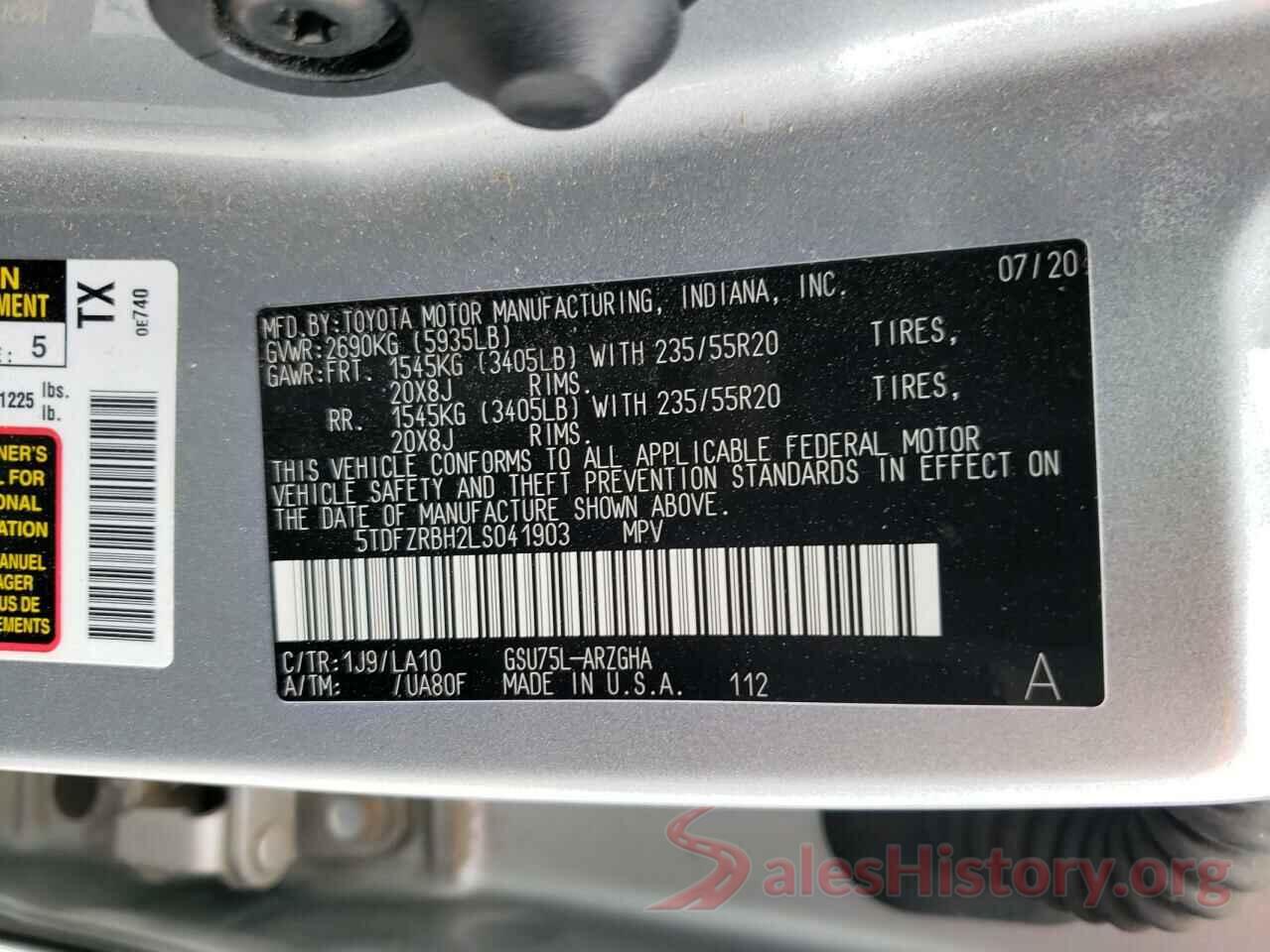 5TDFZRBH2LS041903 2020 TOYOTA HIGHLANDER