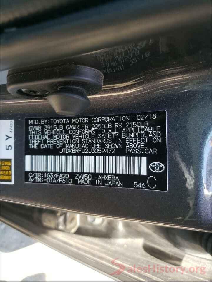 JTDKBRFU2J3059472 2018 TOYOTA PRIUS