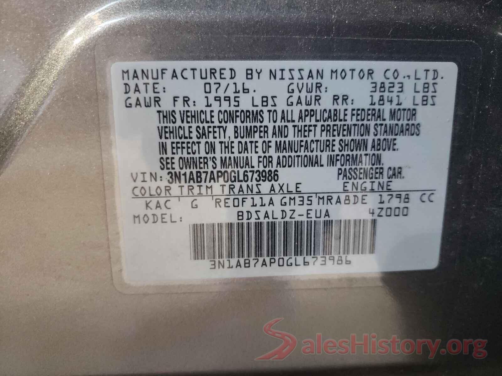 3N1AB7AP0GL673986 2016 NISSAN SENTRA