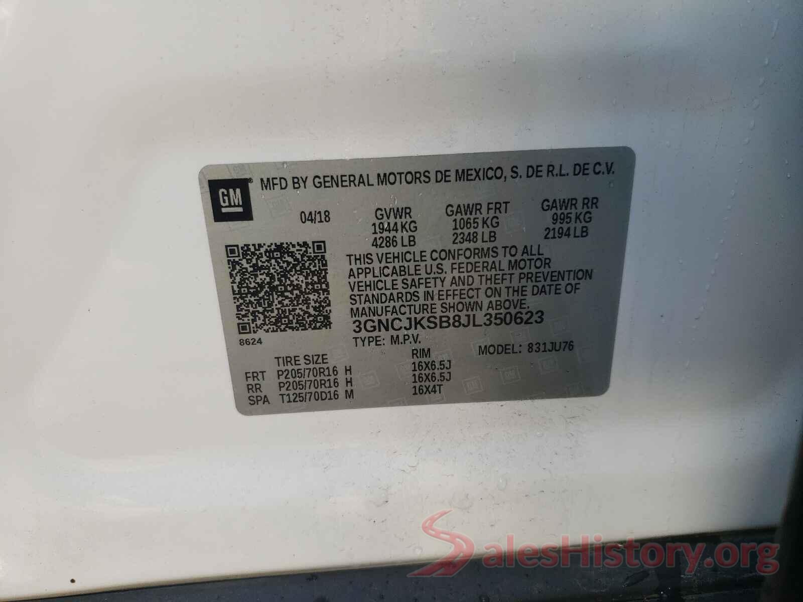 3GNCJKSB8JL350623 2018 CHEVROLET TRAX