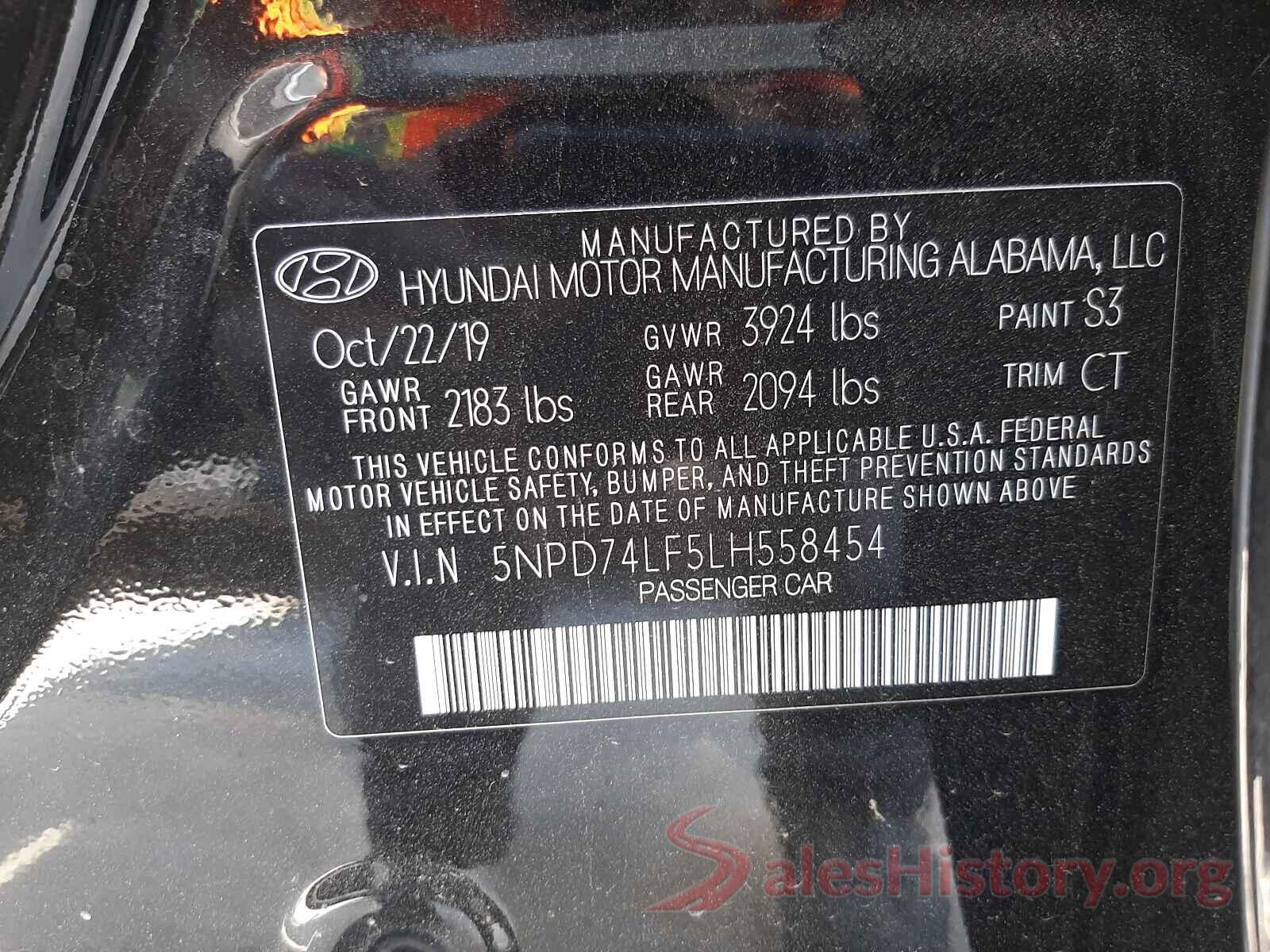 5NPD74LF5LH558454 2020 HYUNDAI ELANTRA