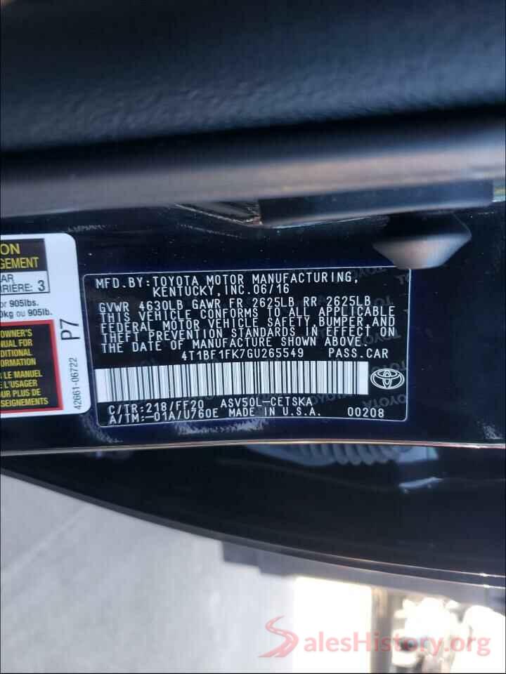 4T1BF1FK7GU265549 2016 TOYOTA CAMRY