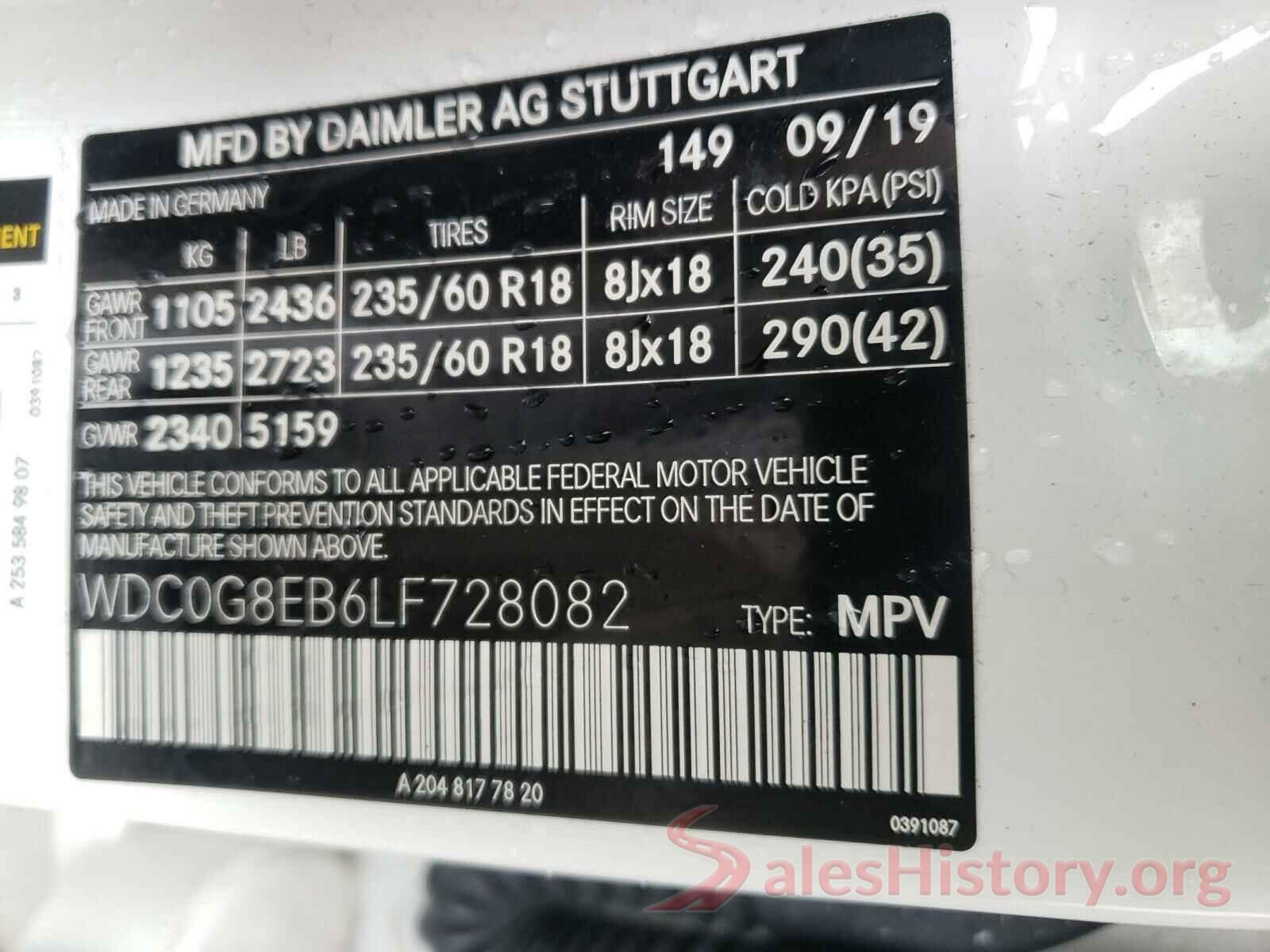 WDC0G8EB6LF728082 2020 MERCEDES-BENZ G CLASS