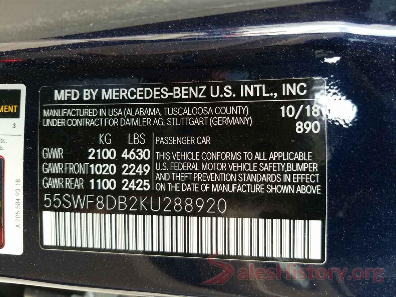 55SWF8DB2KU288920 2019 MERCEDES-BENZ C-CLASS