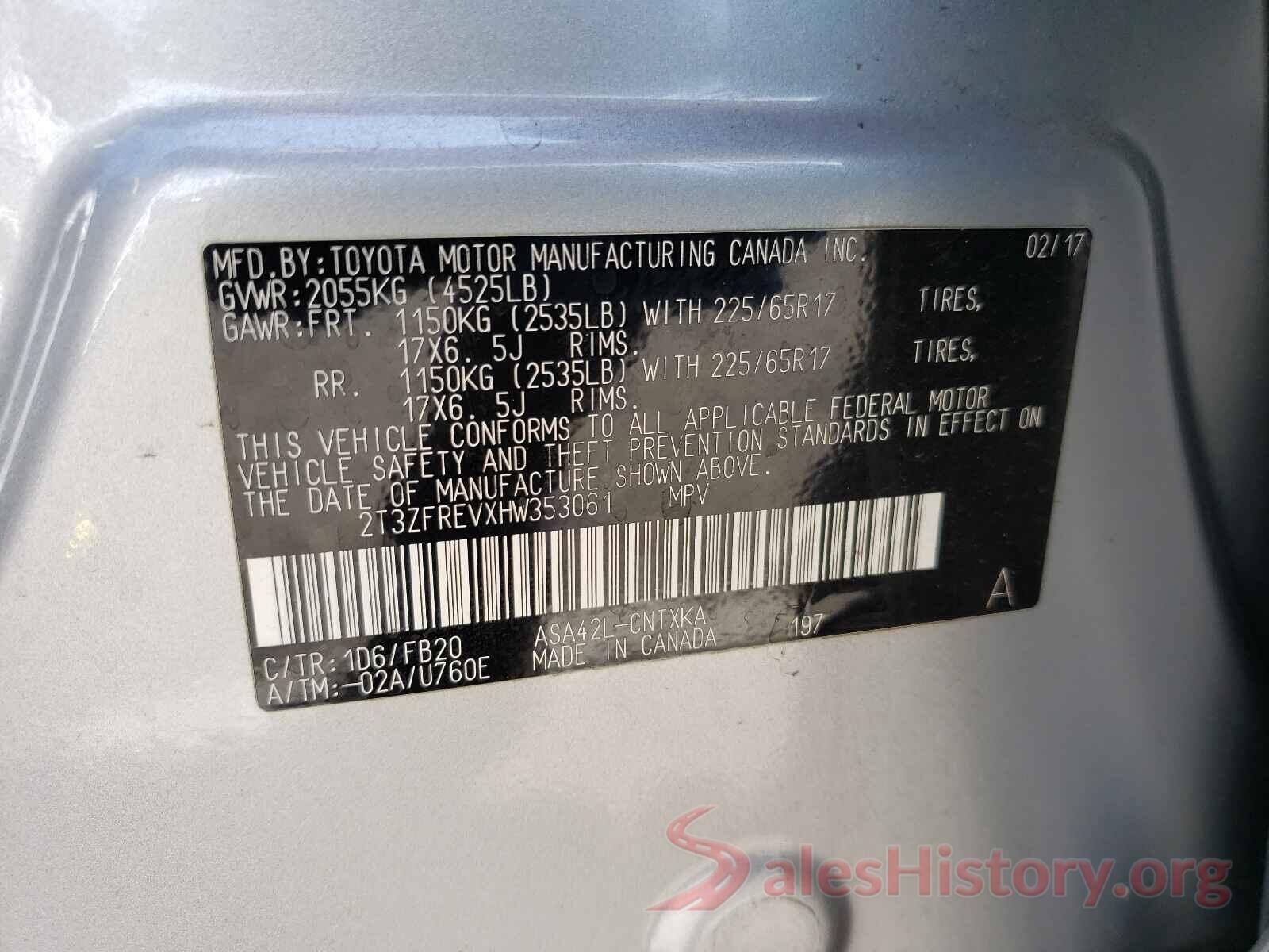 2T3ZFREVXHW353061 2017 TOYOTA RAV4