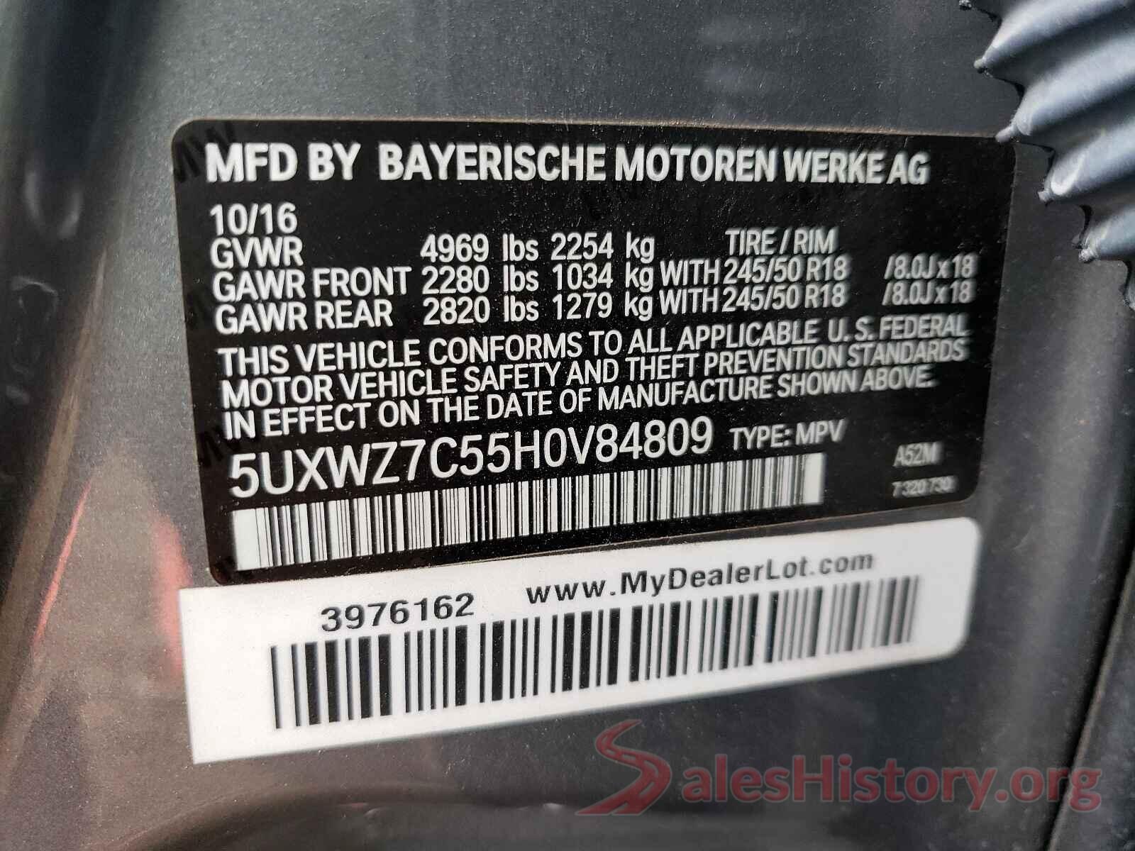 5UXWZ7C55H0V84809 2017 BMW X3