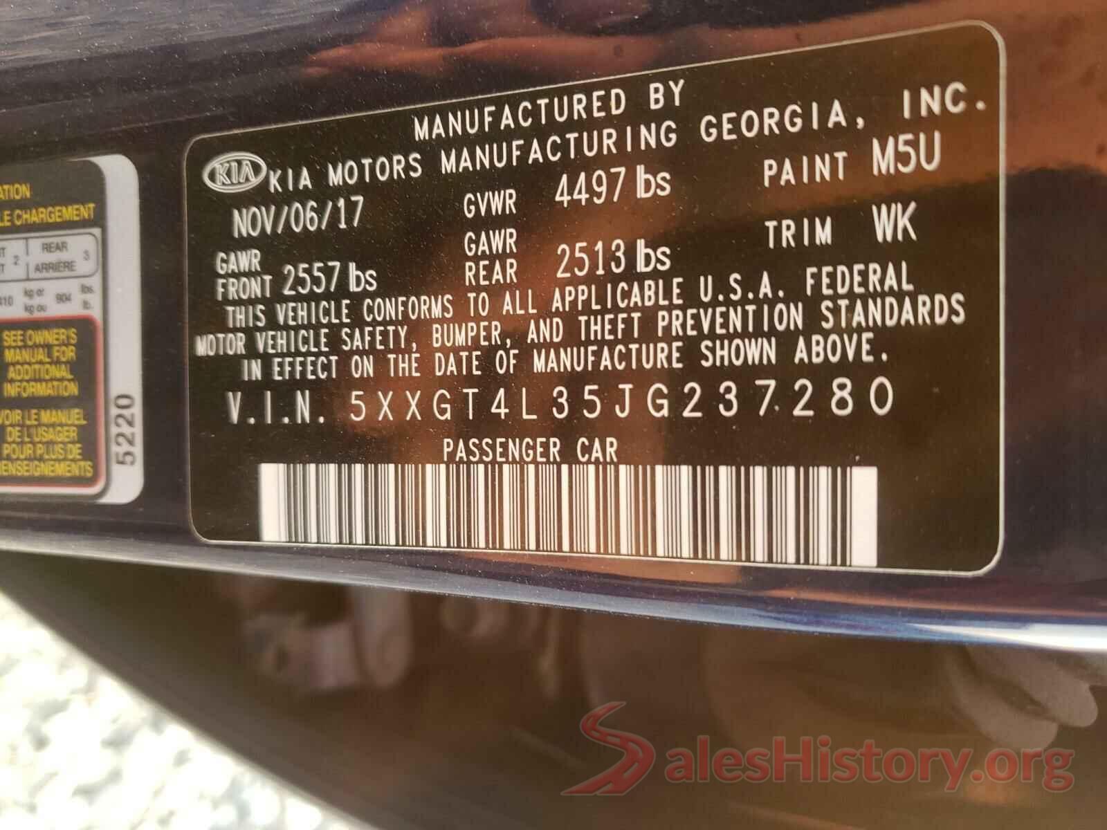 5XXGT4L35JG237280 2018 KIA OPTIMA