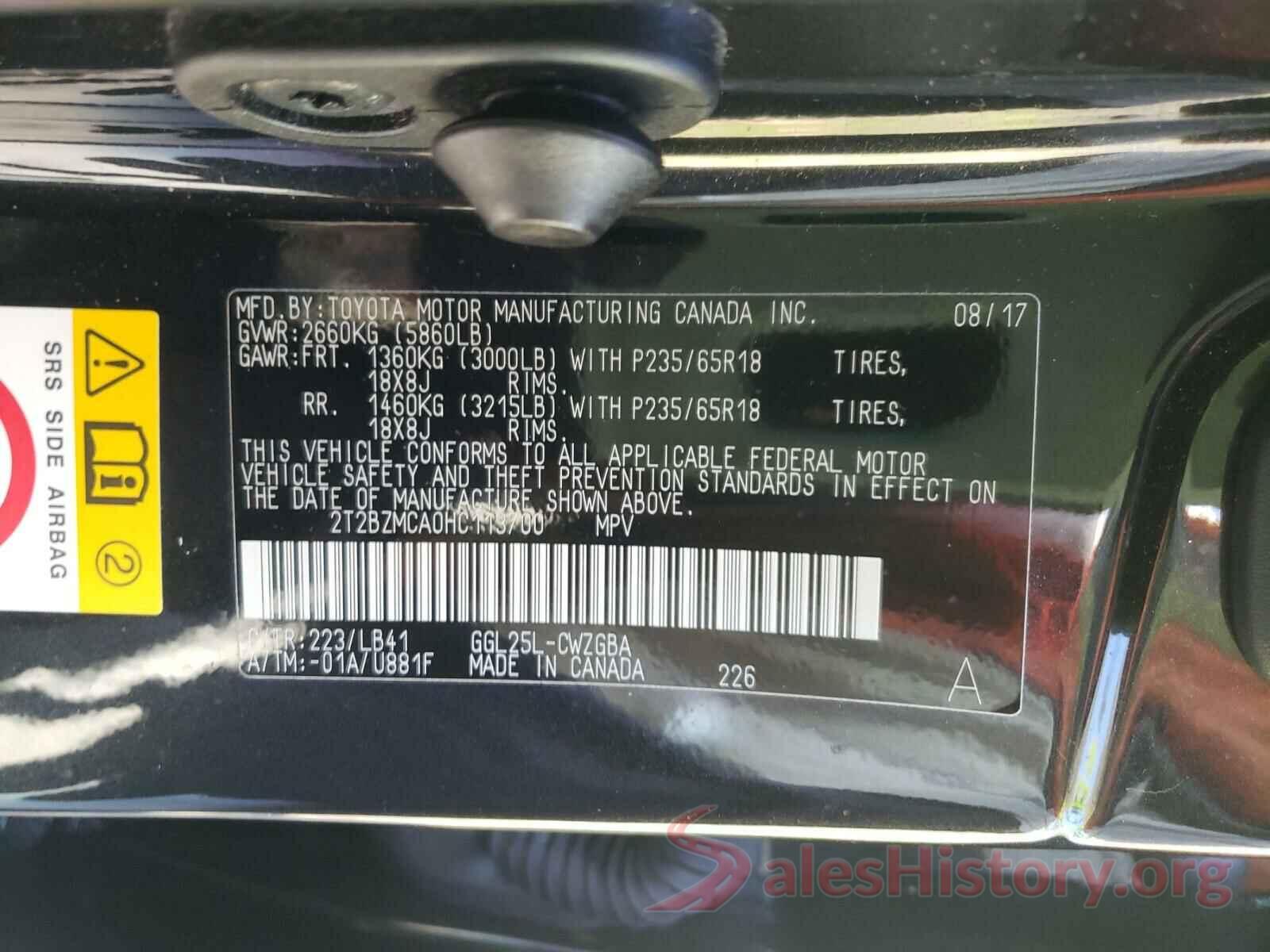 2T2BZMCA0HC113700 2017 LEXUS RX350