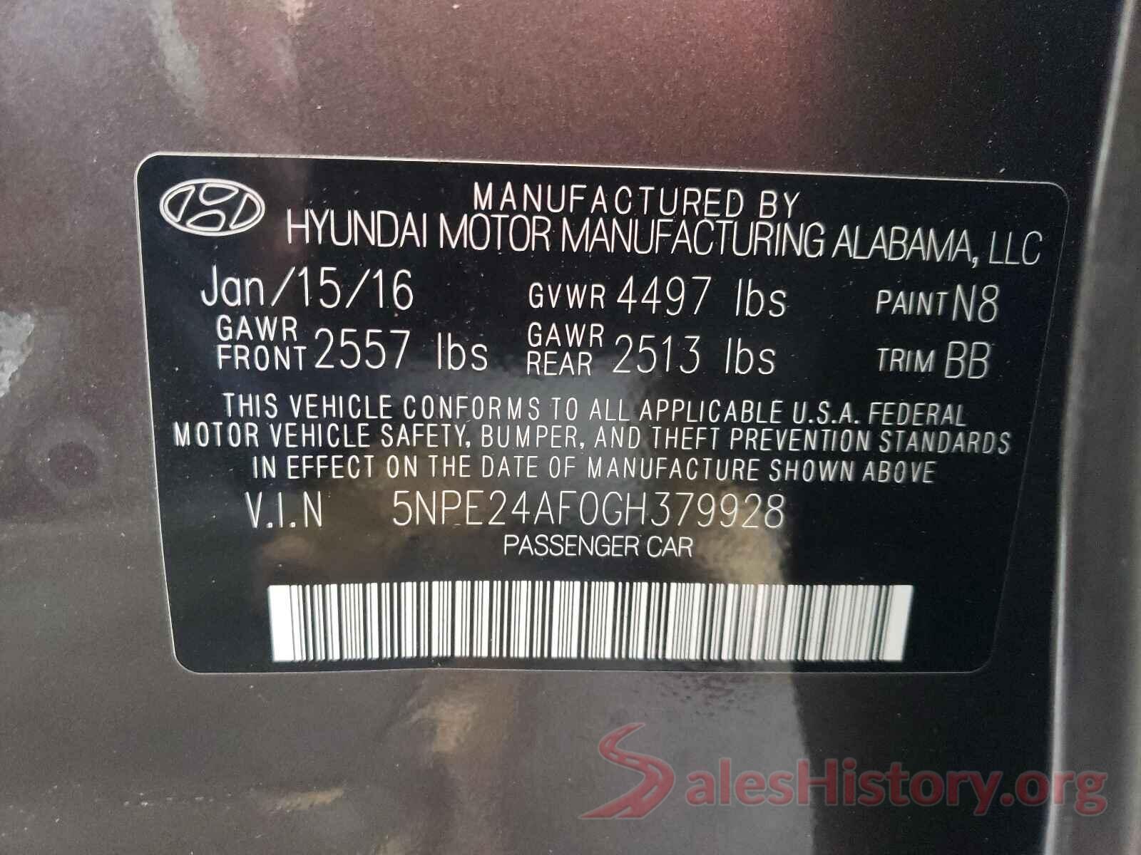 5NPE24AF0GH379928 2016 HYUNDAI SONATA