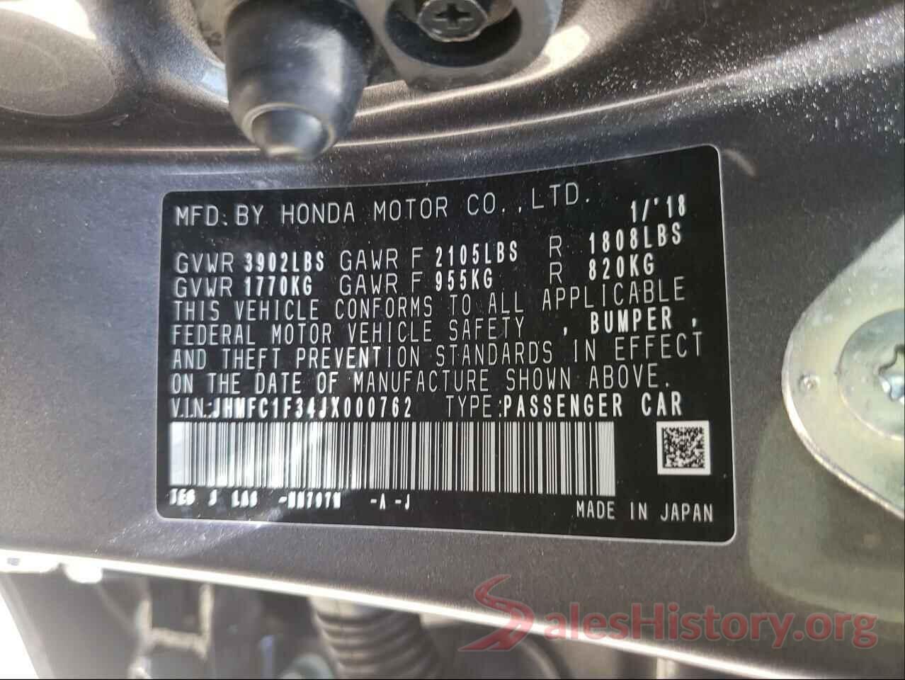 JHMFC1F34JX000762 2018 HONDA CIVIC