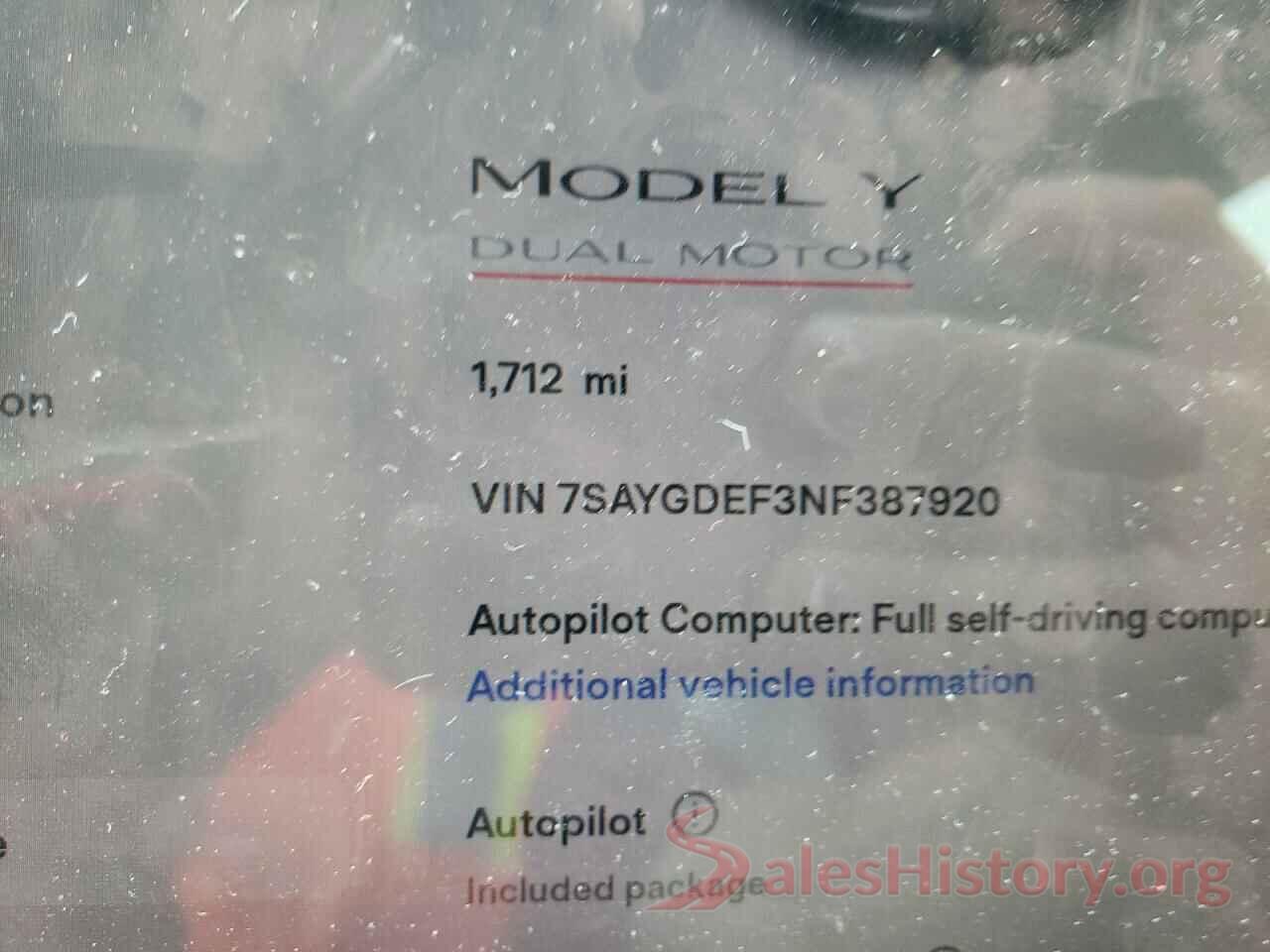 7SAYGDEF3NF387920 2022 TESLA MODEL Y