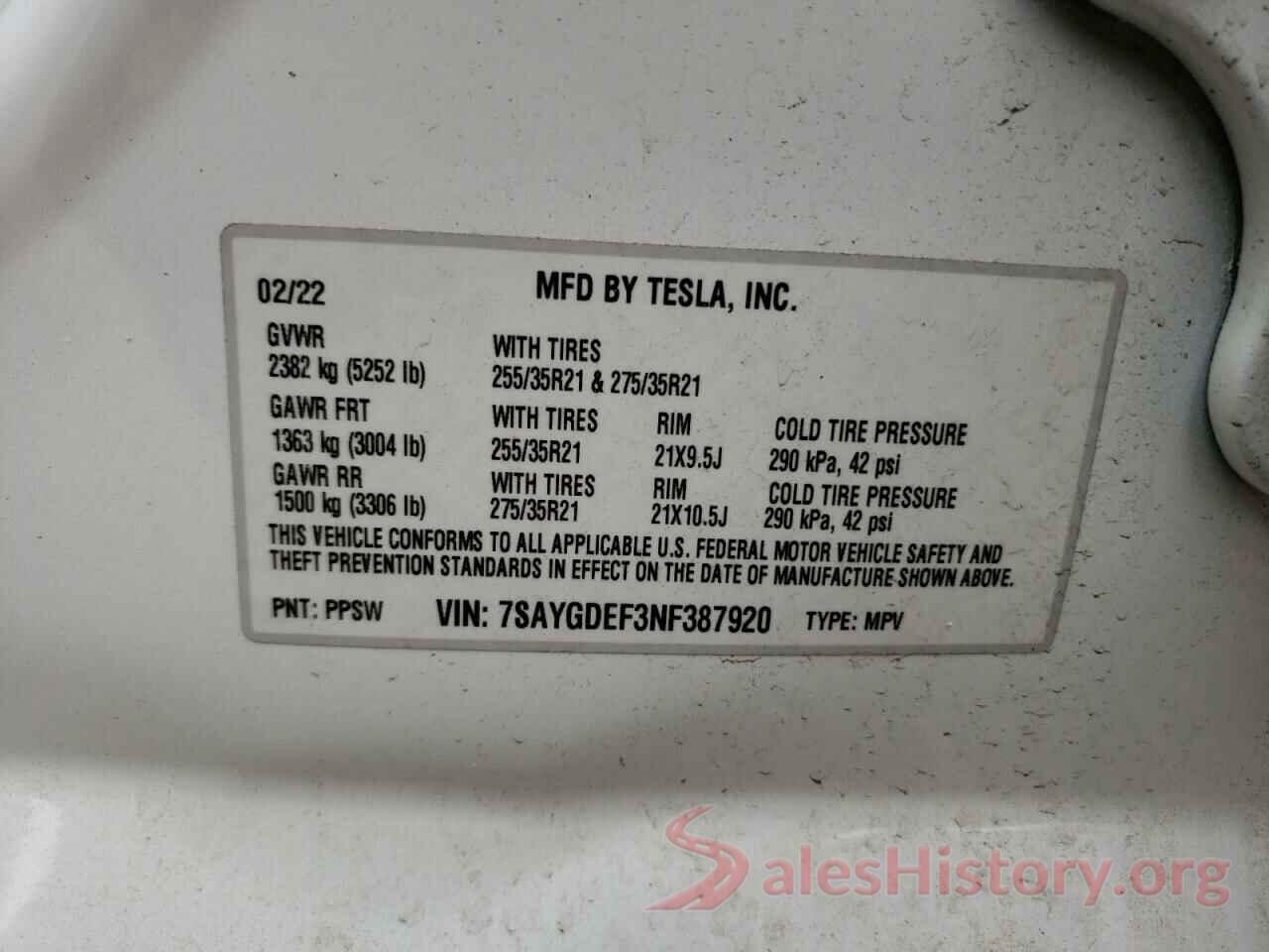 7SAYGDEF3NF387920 2022 TESLA MODEL Y