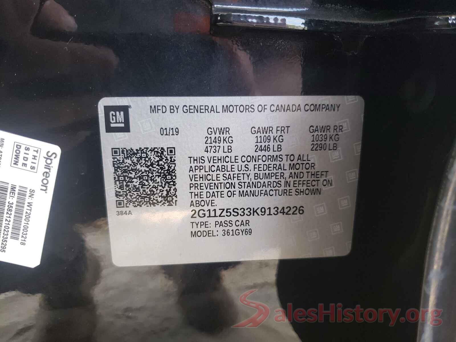 2G11Z5S33K9134226 2019 CHEVROLET IMPALA