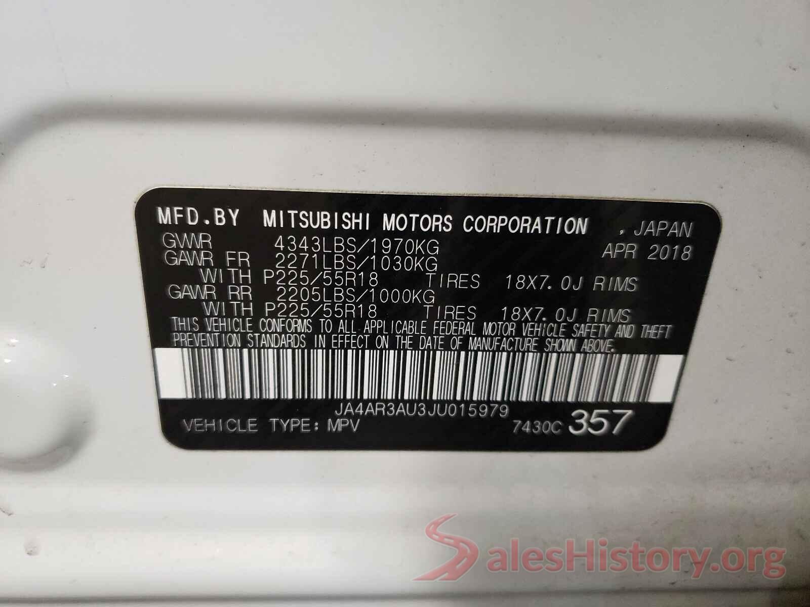 JA4AR3AU3JU015979 2018 MITSUBISHI OUTLANDER