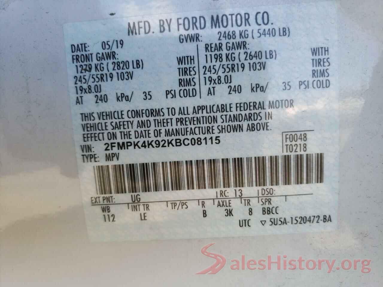 2FMPK4K92KBC08115 2019 FORD EDGE