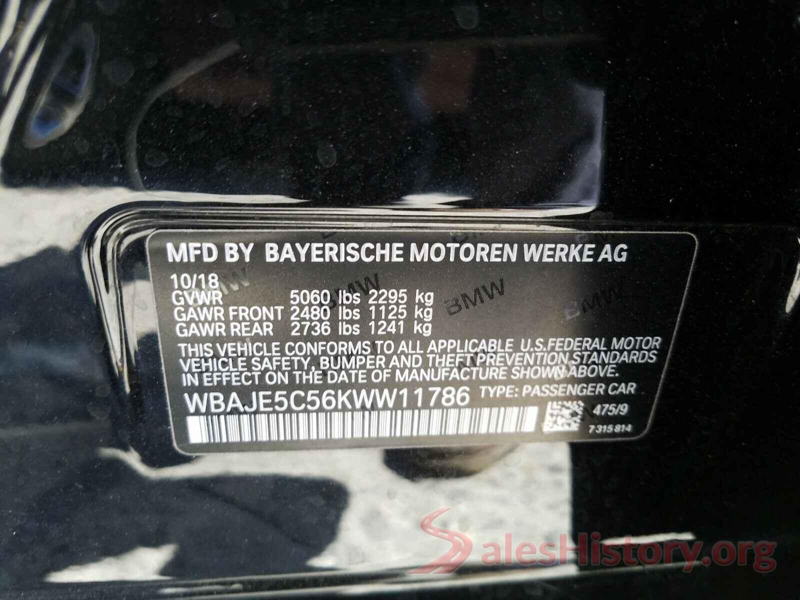 WBAJE5C56KWW11786 2019 BMW 5 SERIES