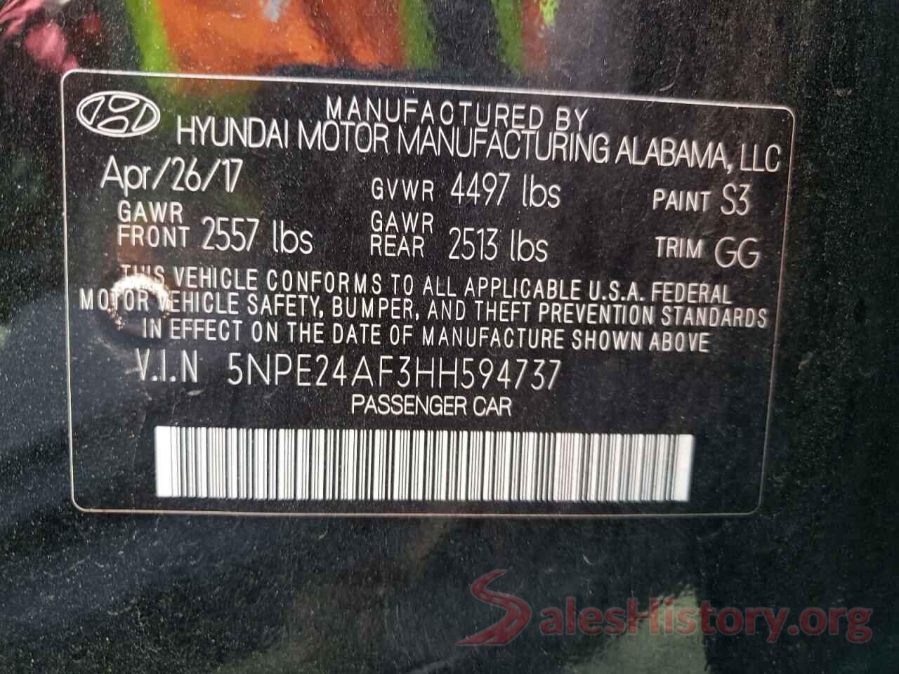 5NPE24AF3HH594737 2017 HYUNDAI SONATA