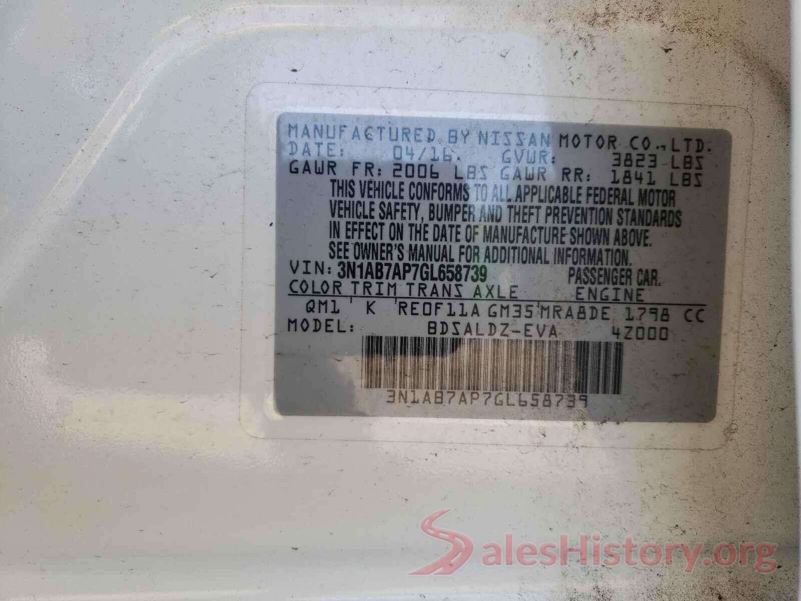 3N1AB7AP7GL658739 2016 NISSAN SENTRA