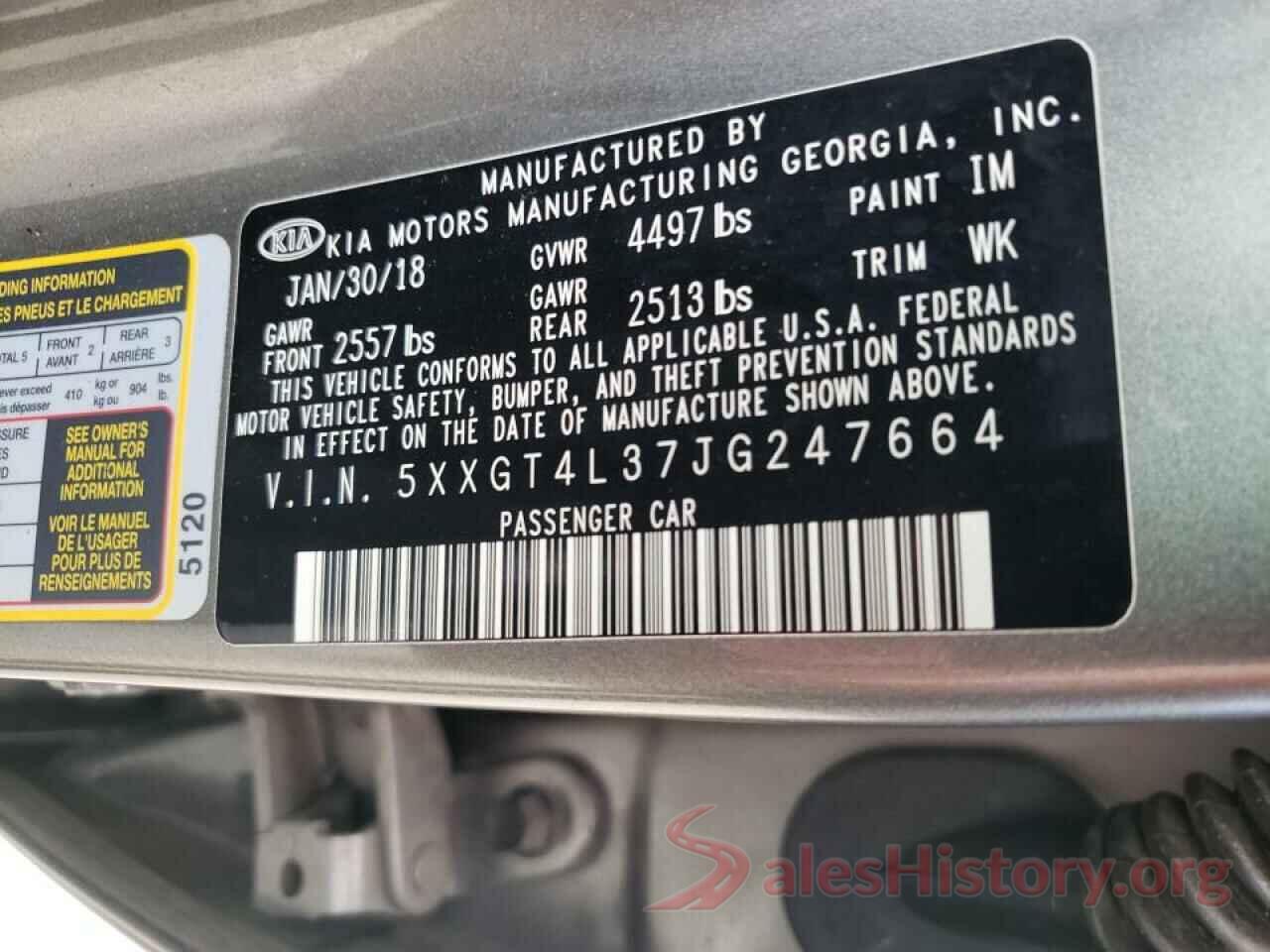 5XXGT4L37JG247664 2018 KIA OPTIMA