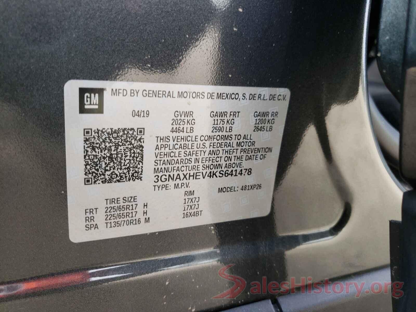 3GNAXHEV4KS641478 2019 CHEVROLET EQUINOX