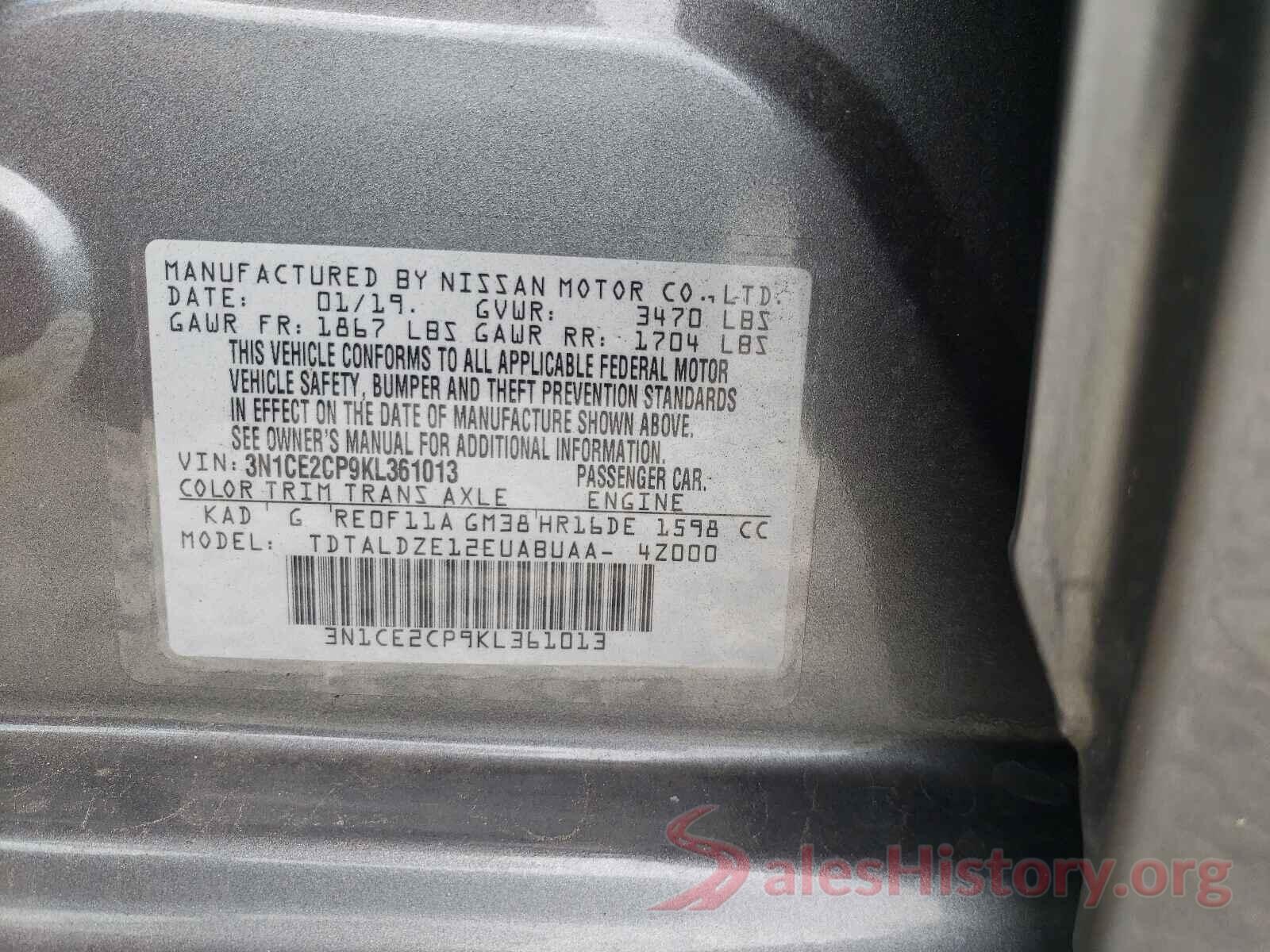 3N1CE2CP9KL361013 2019 NISSAN VERSA