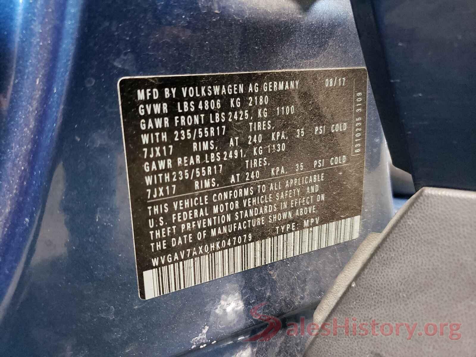 WVGAV7AX0HK047079 2017 VOLKSWAGEN TIGUAN