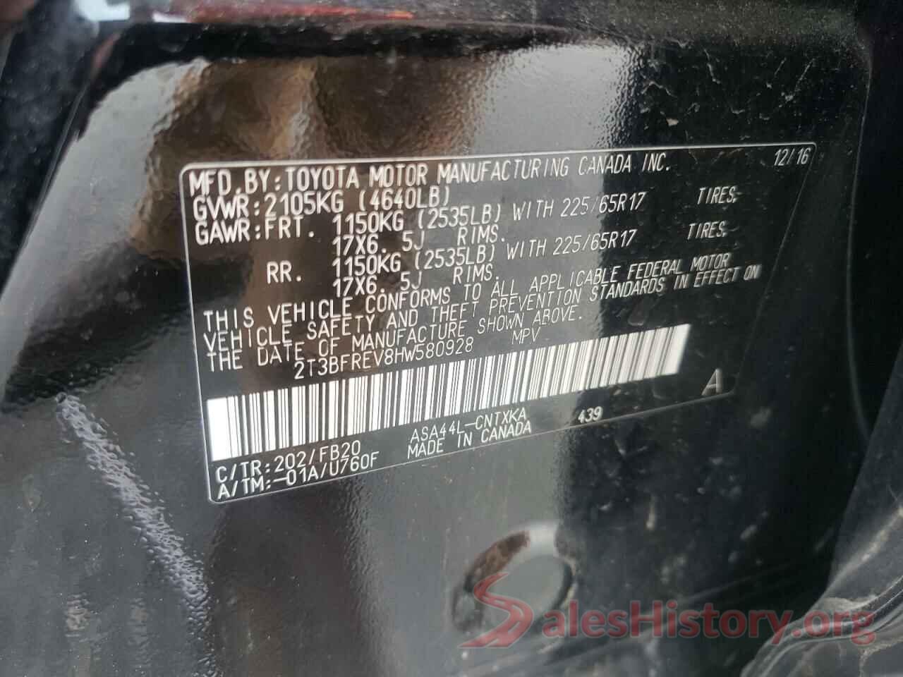 2T3BFREV8HW580928 2017 TOYOTA RAV4