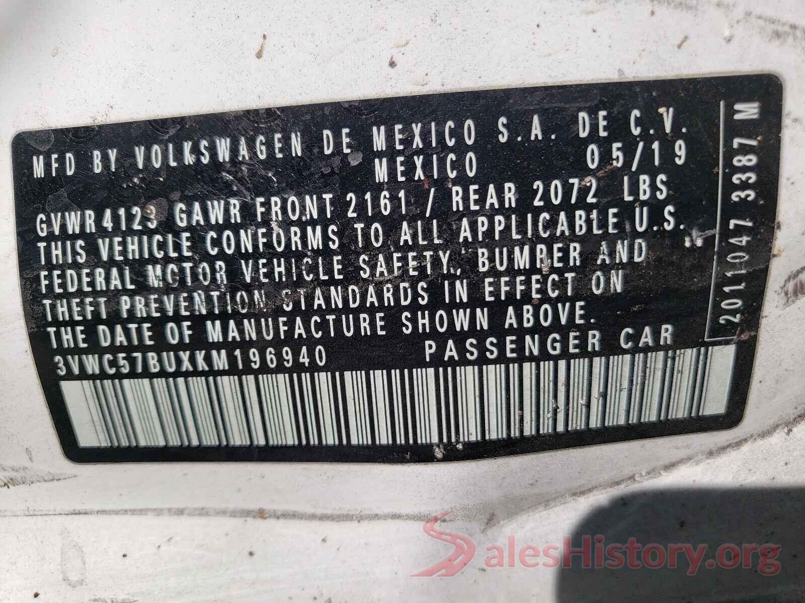 3VWC57BUXKM196940 2019 VOLKSWAGEN JETTA