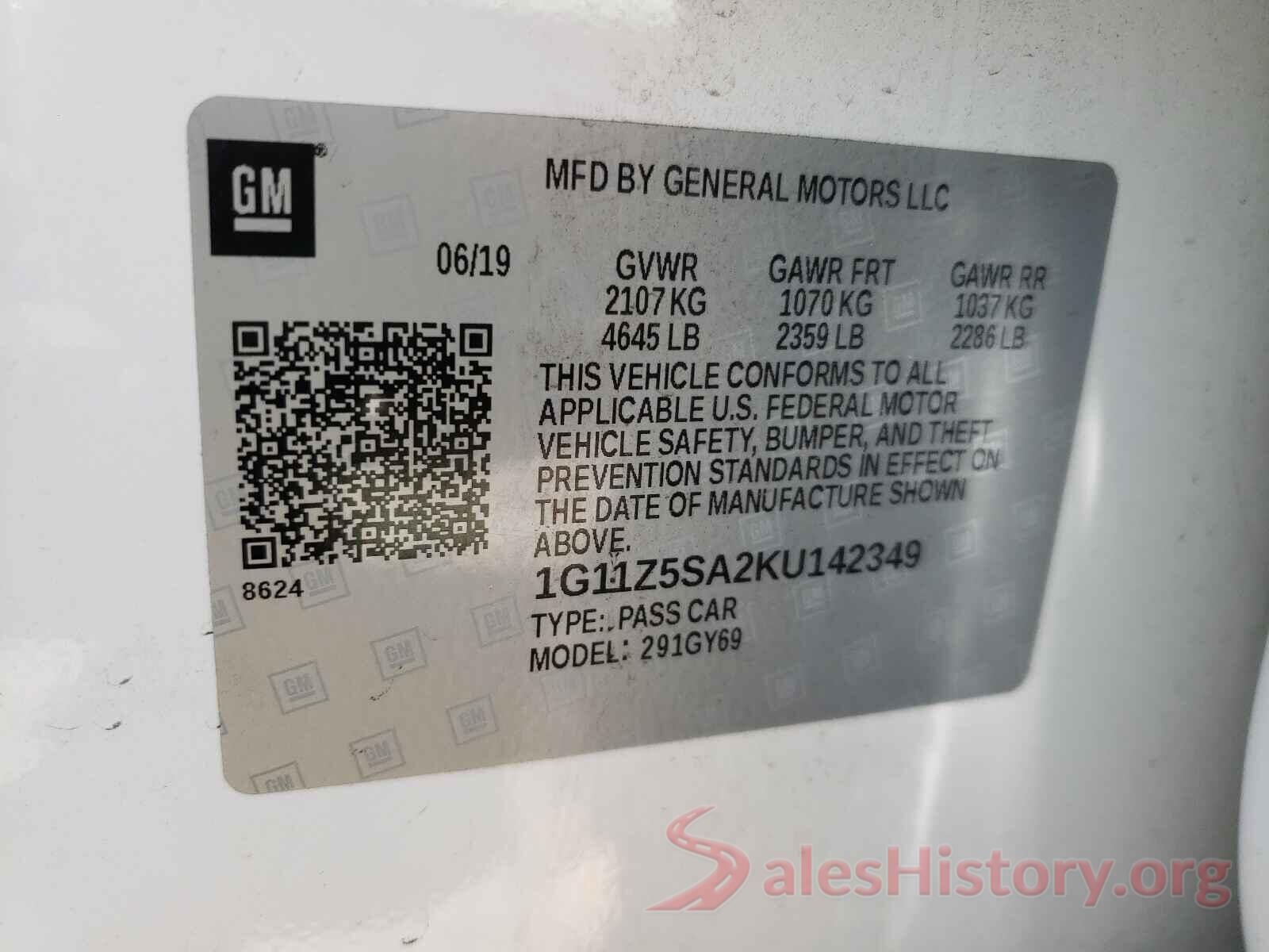 1G11Z5SA2KU142349 2019 CHEVROLET IMPALA