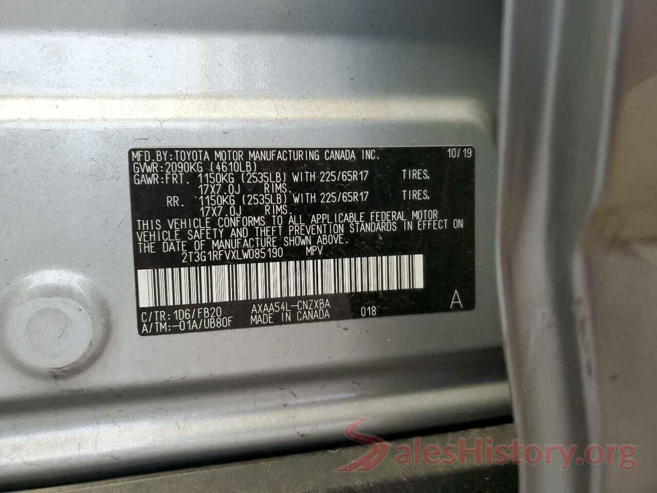 2T3G1RFVXLW085190 2020 TOYOTA RAV4