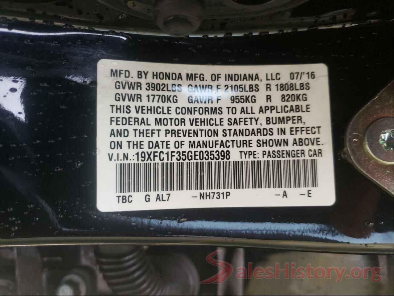 19XFC1F35GE035398 2016 HONDA CIVIC