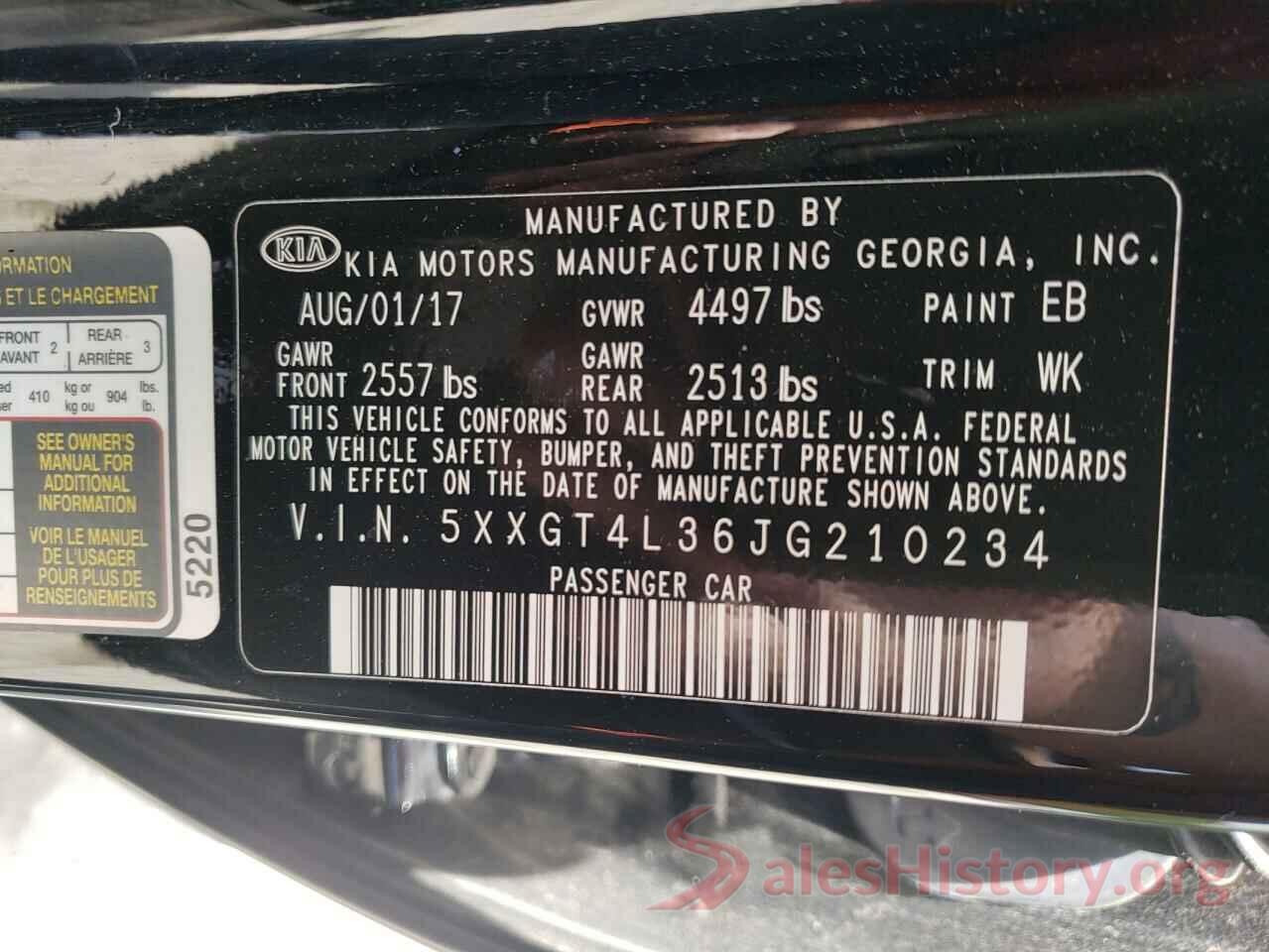 5XXGT4L36JG210234 2018 KIA OPTIMA