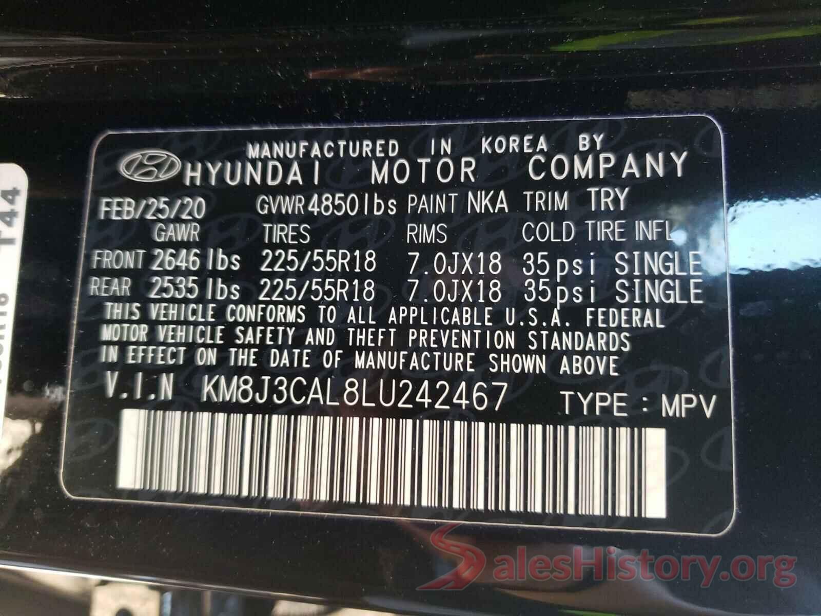 KM8J3CAL8LU242467 2020 HYUNDAI TUCSON